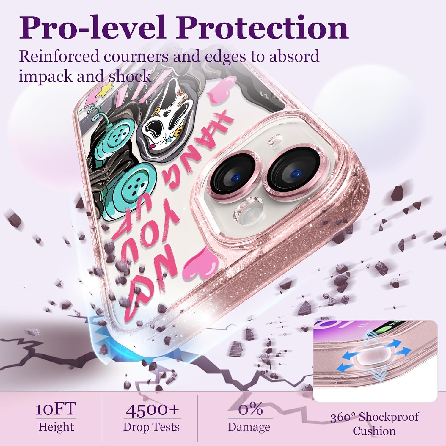 Compatible for iPhone 13 Case Cute Aesthetic - Glitter Pink Phone Case with Camera Protector - Girly Skeleton Skull Pattern Print Cover Design for Woman Girl 6.1"