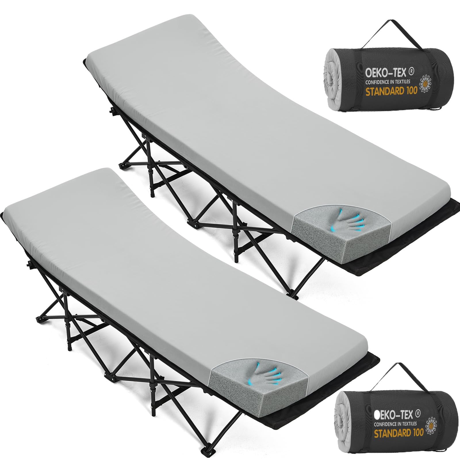 CYMULA Camping Cot Mattress 2in Memory Foam Sleeping Pad,Soft Warm Non-Slip Camping Mattress Topper with Retaining for Adults,Portable Roll up Pad for