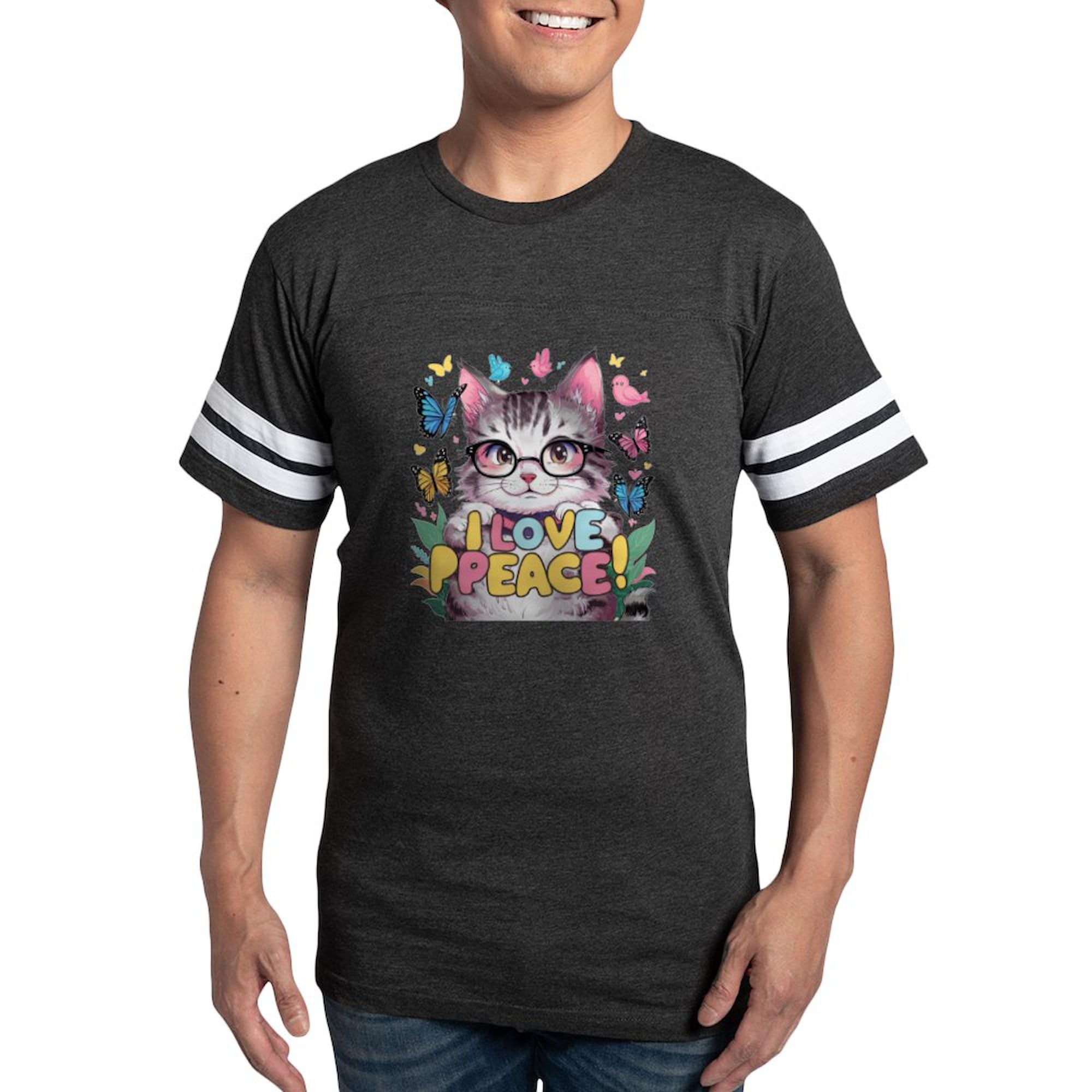 CafePress I Love Peace Cat Design Men's Football T Shirt Men's Football T-Shirt Smoke Gray