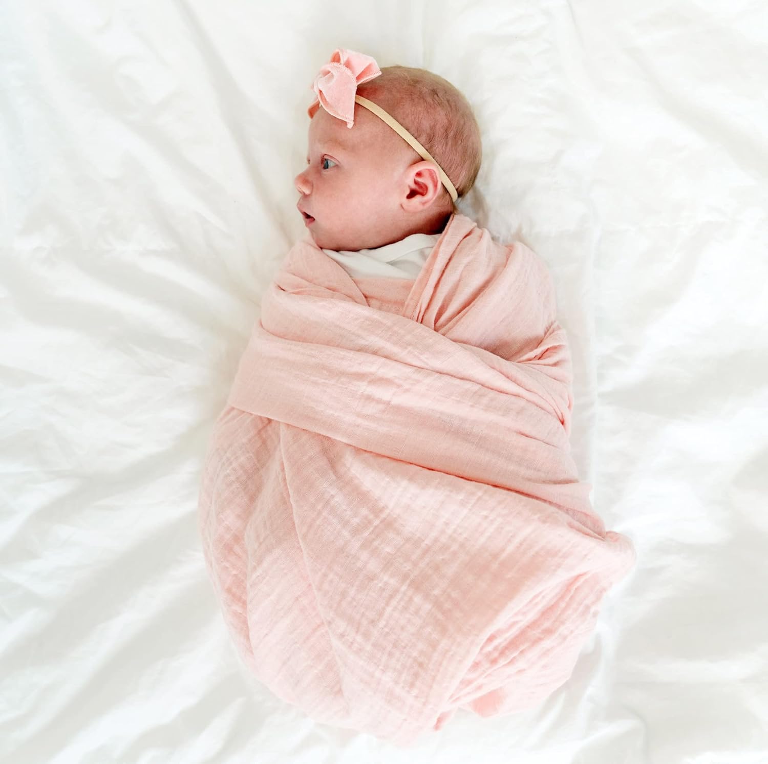 Goobie Baby Organic Muslin Swaddle Blanket, 100% Certified Organic Cotton, Ultra Soft & Breathable, Oversized 47 X 47 Inches for Easy Swaddling, Multi-Use Blanket for Nursing, Playtime & More (Blush)