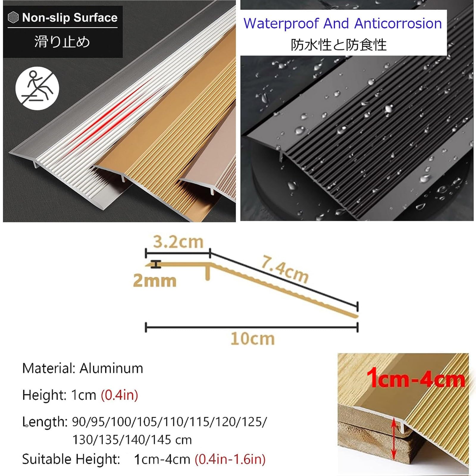 LIYI929GP Perfil De Transición Tira De Piso De Alfombra, Tira De Borde De Umbral Listón De Transición Autoadhesiva, Cubrecantos Embellecedor para Uniones De Madera, Parquet, Tarima, Mármol Y Azulejo