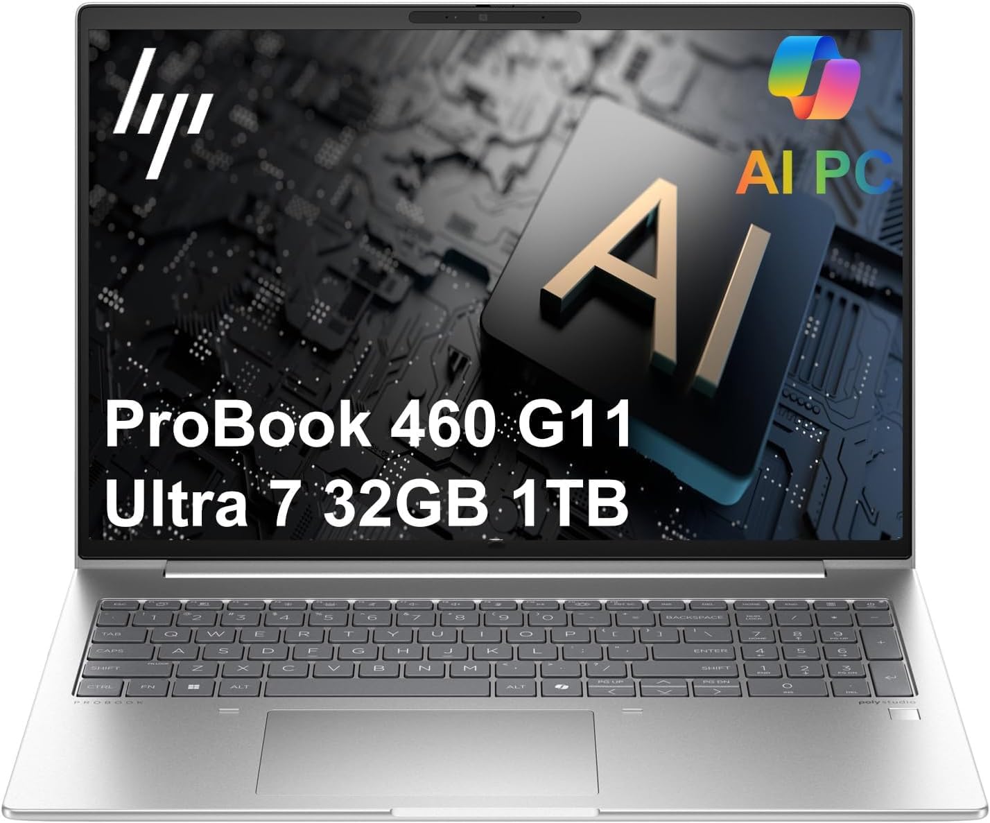 HP ProBook 460 G11 Business AI PC Laptop (16" FHD+, Intel 12-Core Ultra 7 155U, 32GB DDR5 RAM, 1TB SSD), HP Wolf Security, Backlit Numeric KB, 1080P