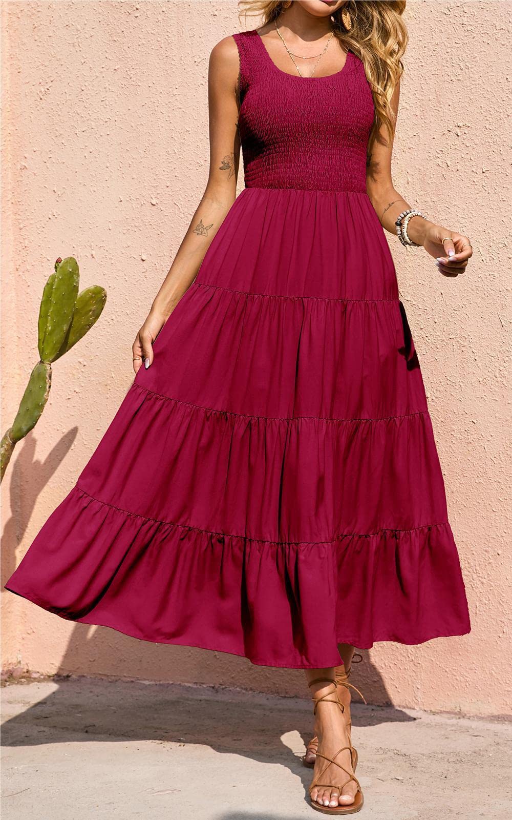 PRETTYGARDEN Smocked Tank Summer Dresses For Women 2025 Sleeveless Wedding Guest Dresses For Women Long Dress Vestido Informal Mujer