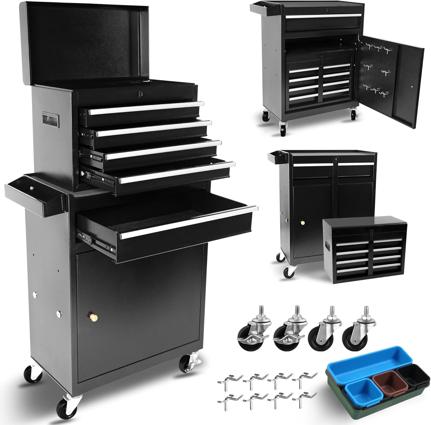 Black Alloy Steel 8-Drawer Rolling Tool Chest with Lockable Wheels