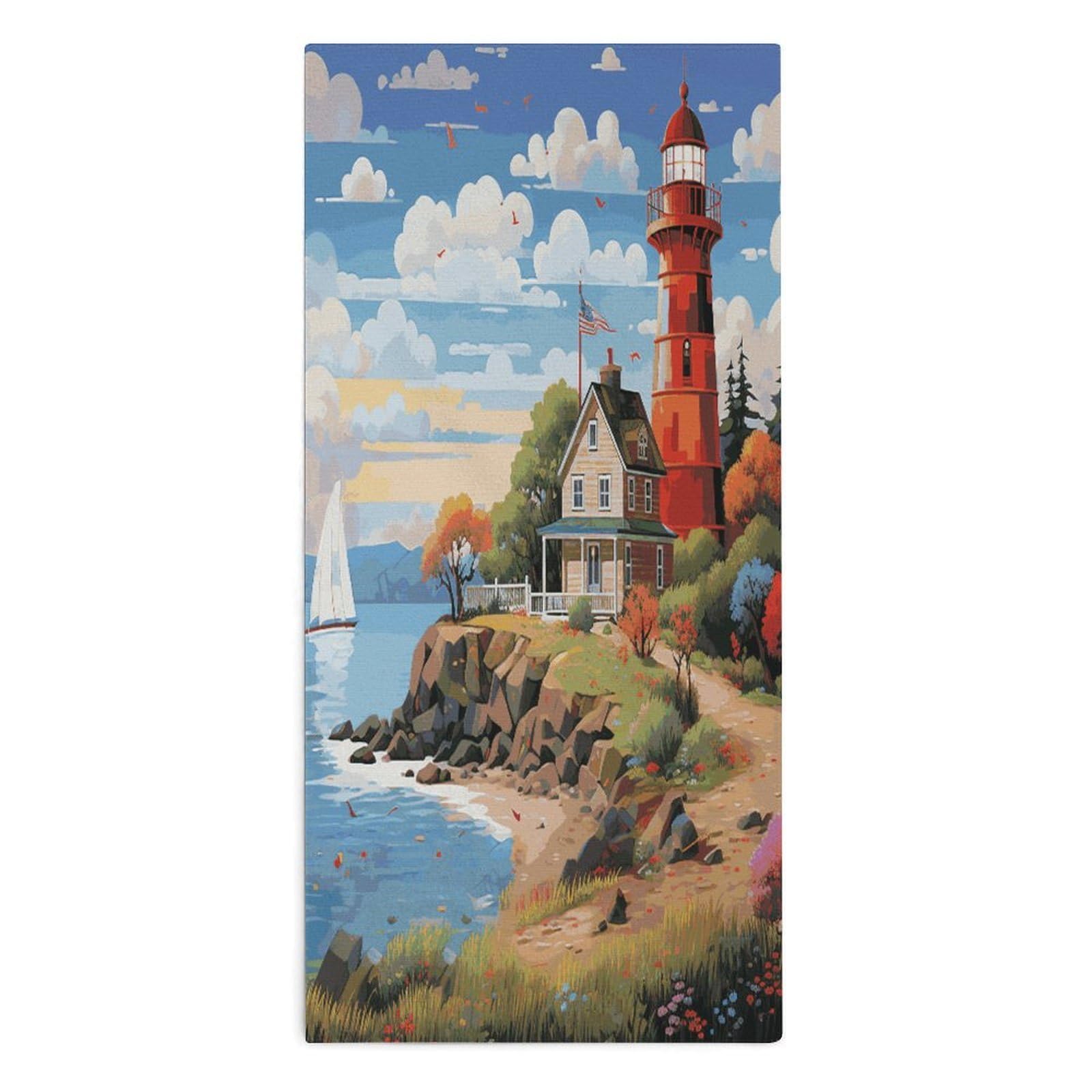 VstaDank Coastal Lighthouse Towel Quick Dry Absorbent Towels for Beach Thin Soft Lightweight Travel Bath Towel Sand Free Super Microfiber Face Towels for Sport Bath Adults