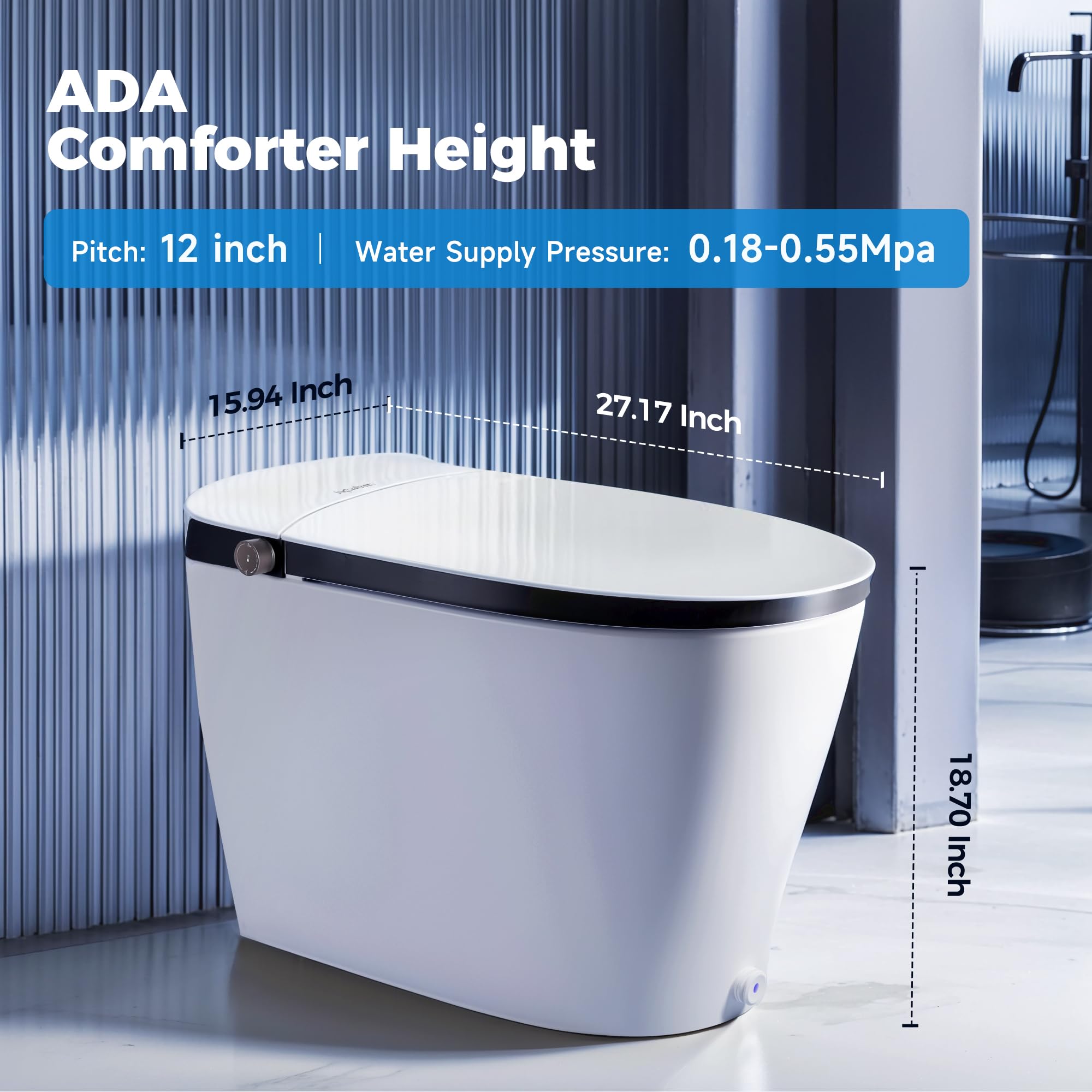 Smart Toilet, Bidet Built In, Instant Warm Water, Heated Seat, Auto Open/Close, 1000G MaP Power Auto Flush，Self Cleaning Nozzle, Water Filter, ADA Comfort Height, Night Light, Air Dryer & Deodorizer