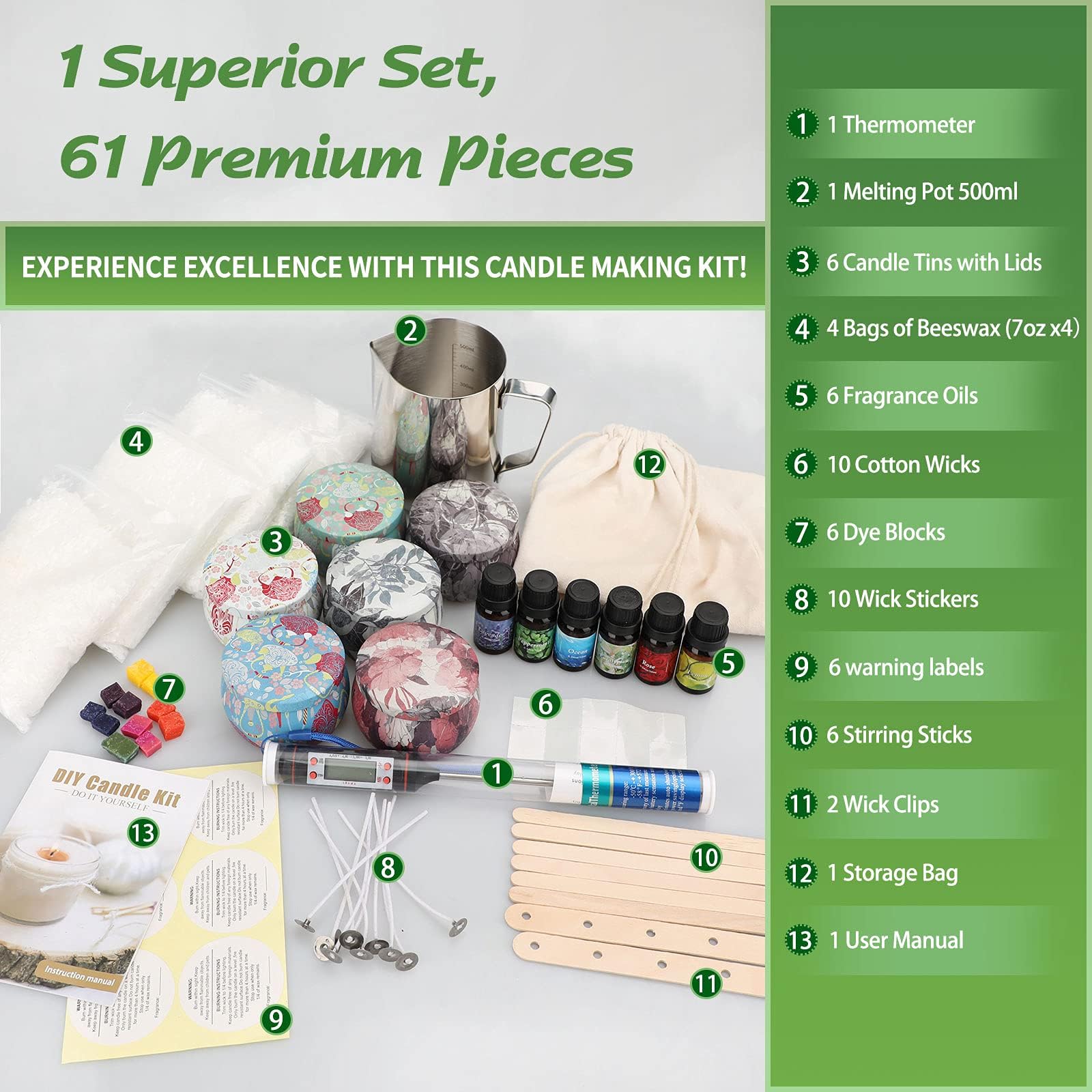 Candle Making Kit, Beeswax Scented Candles Supplies Arts and Crafts for Adults and Teens Gift Set for Women Including Fragrance, Soy Wax, Cotton Wicks, Metal Pot, Candle Dyes, Candle Jars and More