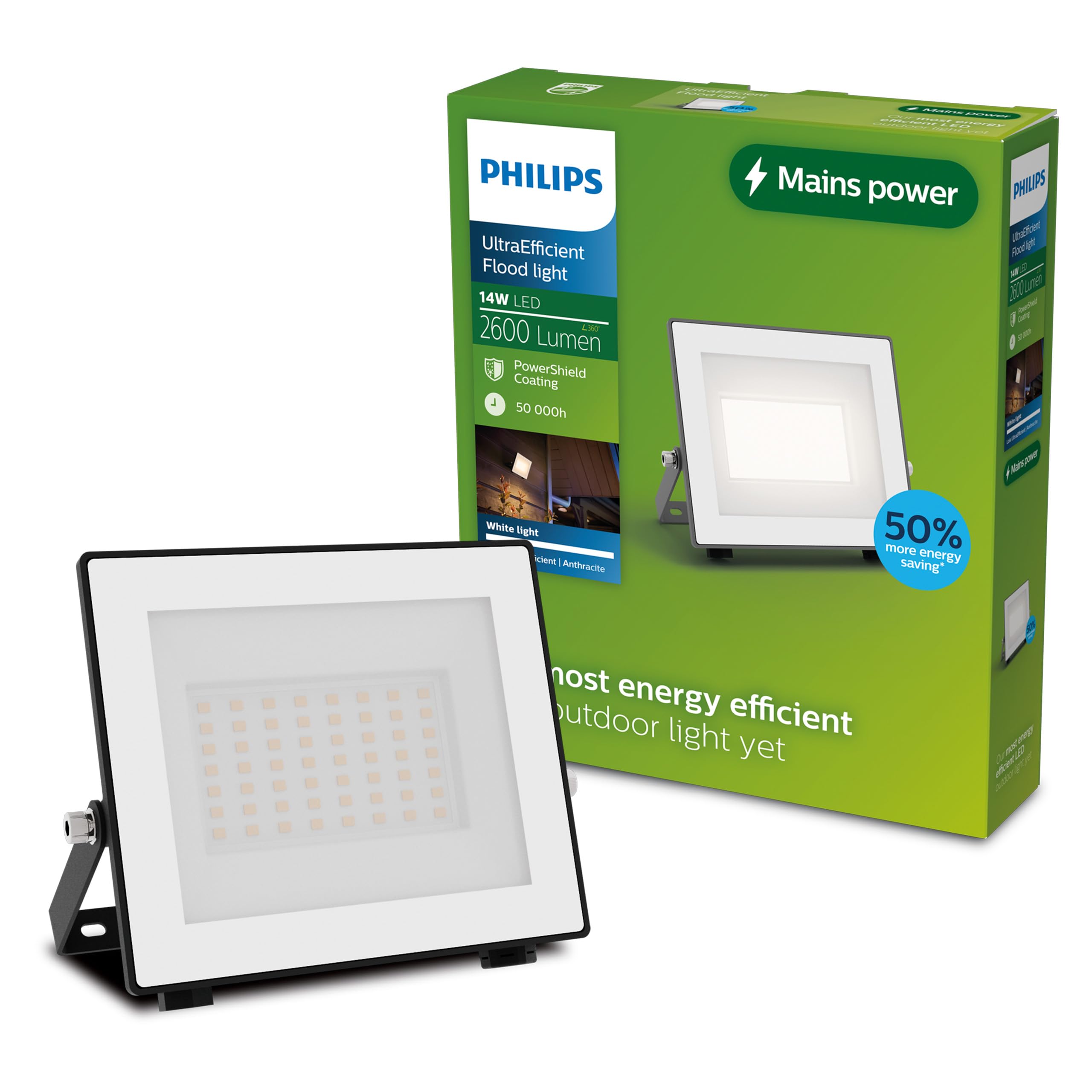 Philips Lois UltraEfficient Outdoor Floodlight, White, 14 W