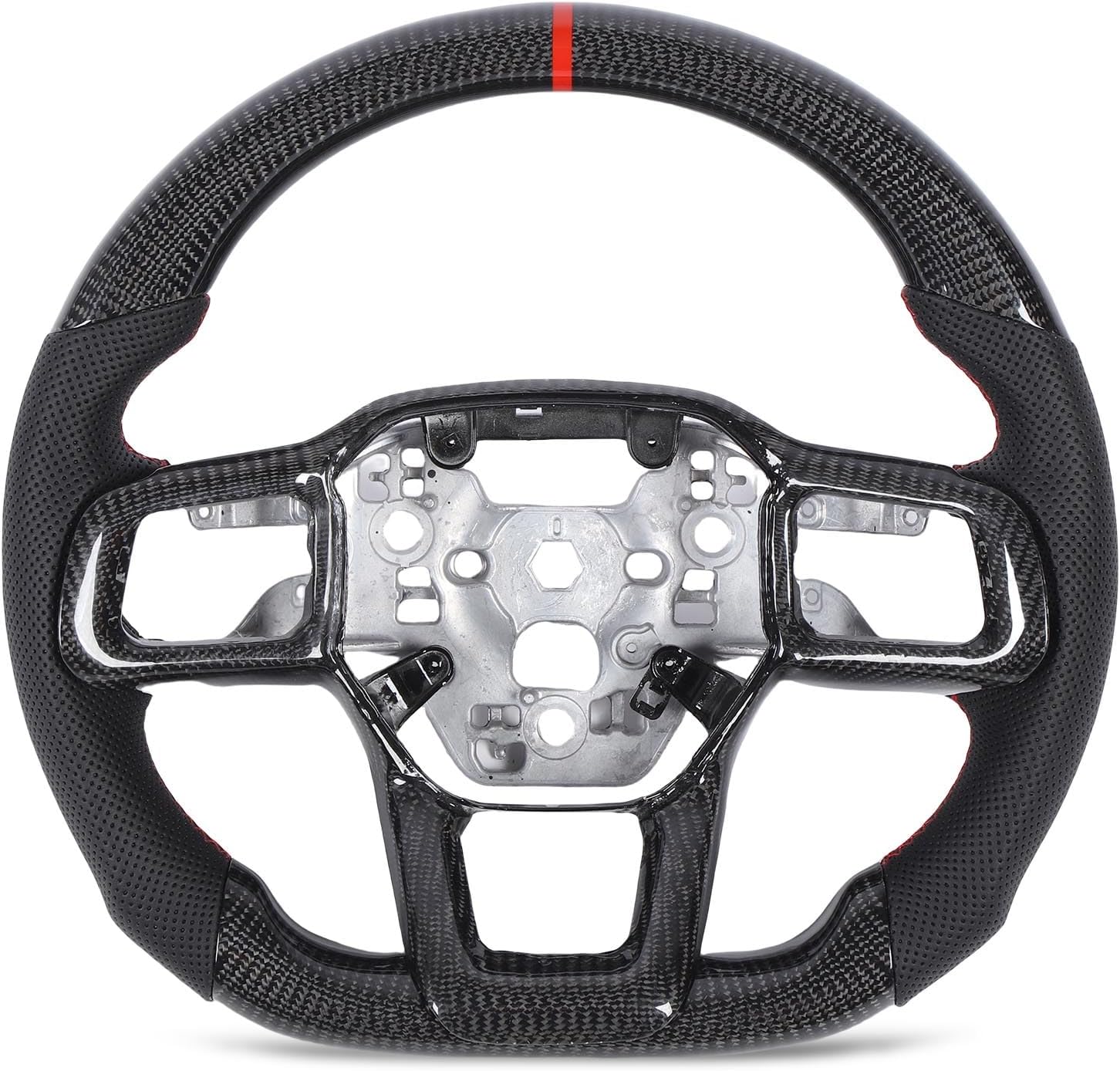 Luocute Carbon Fiber Steering Wheel Perforated Leather with Button Trims, 35% Lighter, Ergonomic Thumb Flares for 2024+, 3K Carbon Fiber Hand Crafted with Red 0.3mm Stitching