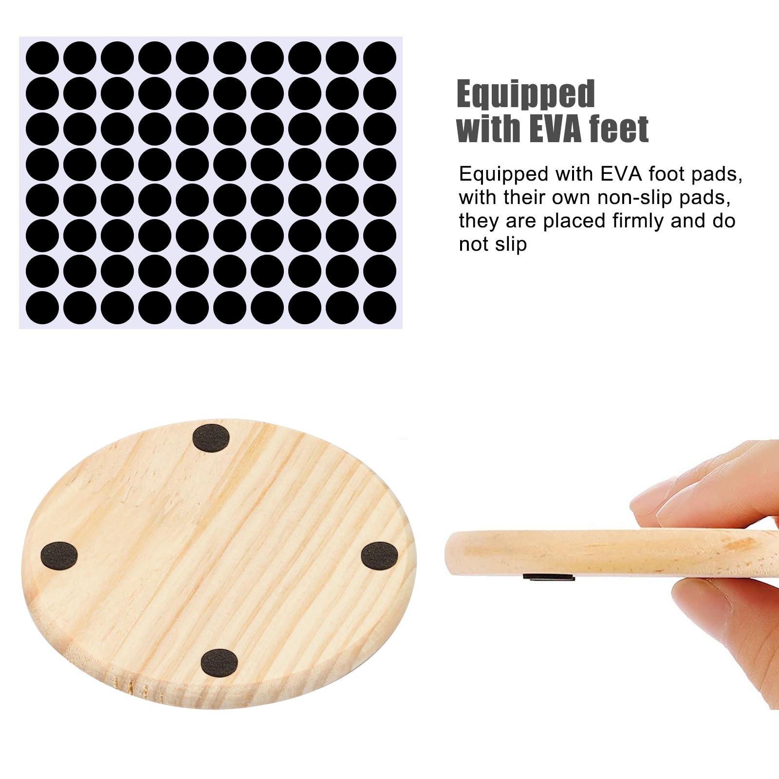 Sottobicchieri In Legno Grezzo Per Fai Da Te - 20 Pezzi Da 10 Cm Con Cuscinetti Antiscivolo - Personalizzabili - Foto 3