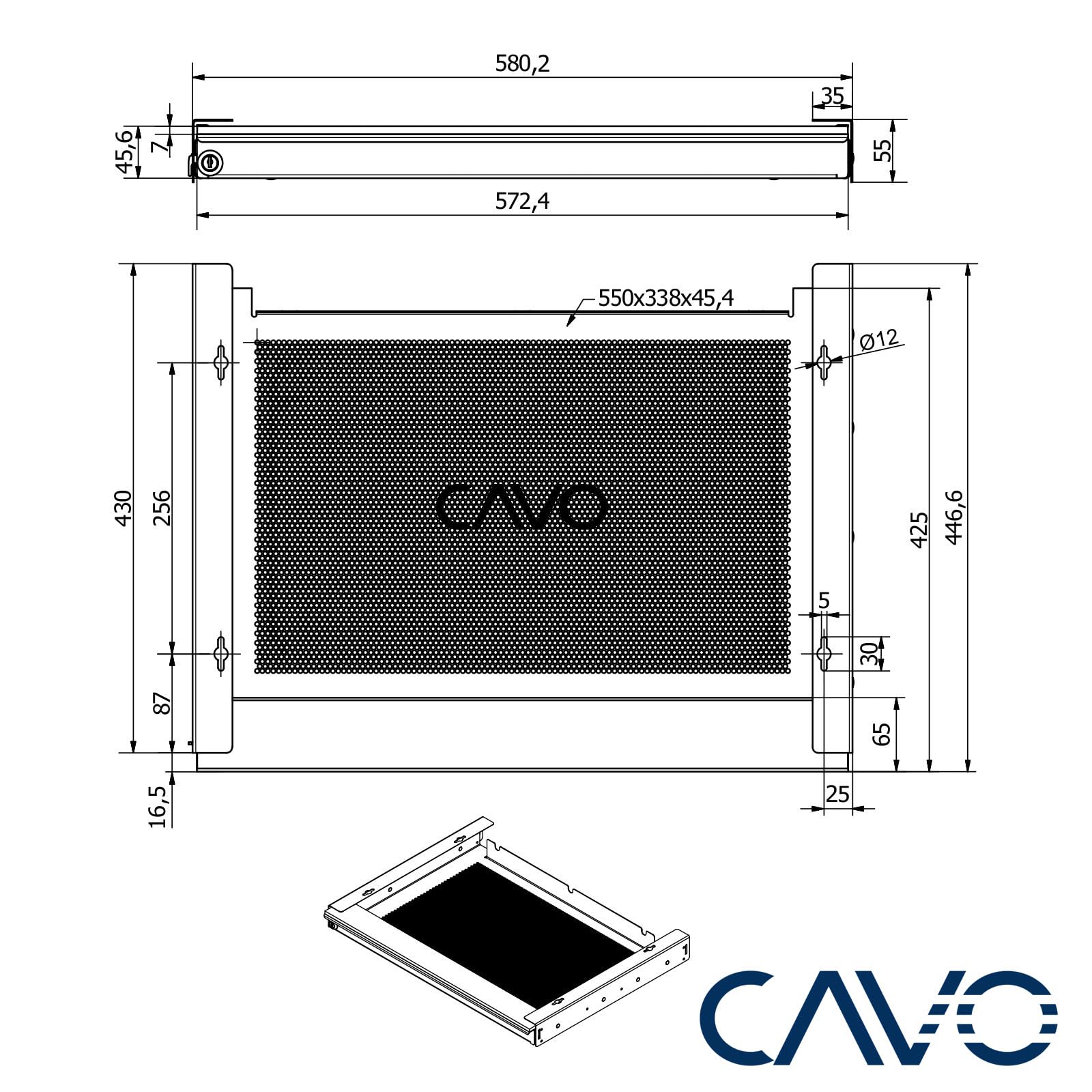 CAVO Tiroir de bureau pour ordinateur portable verrouillable 580 x 446 x 55 mm noir Tiroir de bureau pour ordinateur portable pour soubassement de SOTECH