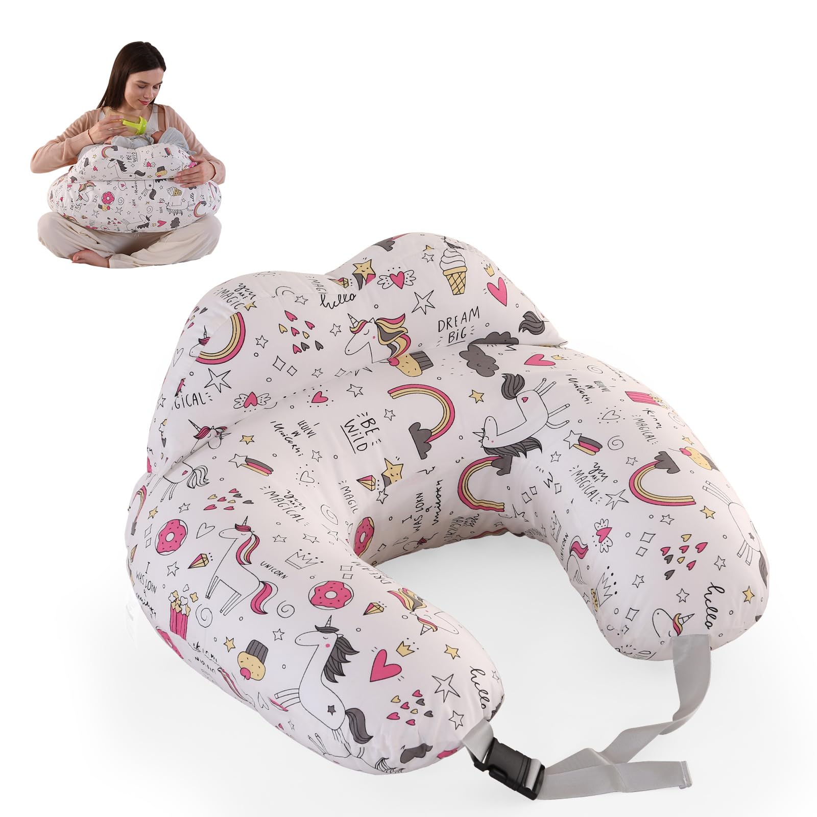 Nursing Pillow, Multifunctional Breastfeeding Pillow with Adjustable Waist Belt, Nursing Pillow with Safety Fence