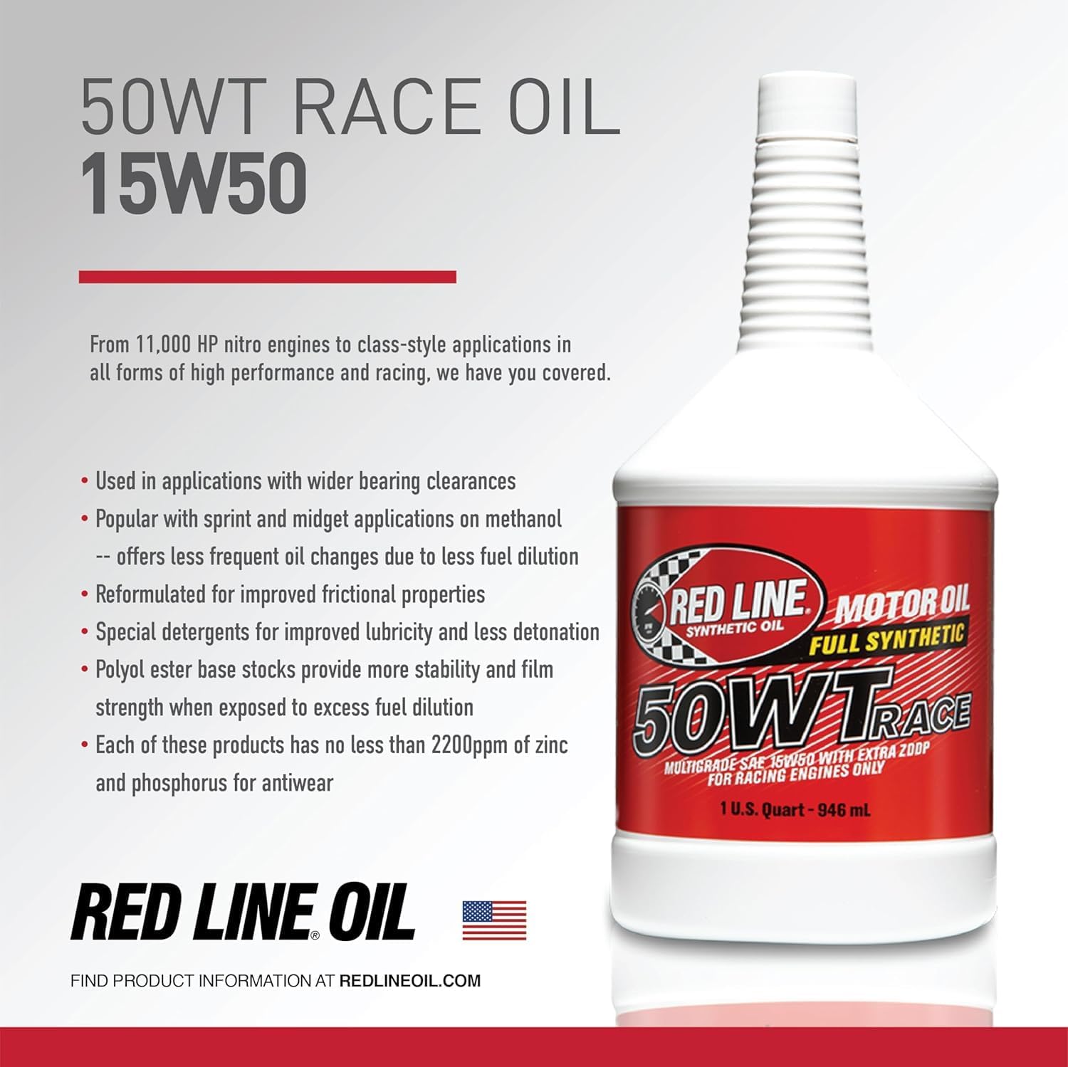 Red Line 10505 50WT Synthetic Race Motor Oil (15W50) - 1 Gallon
