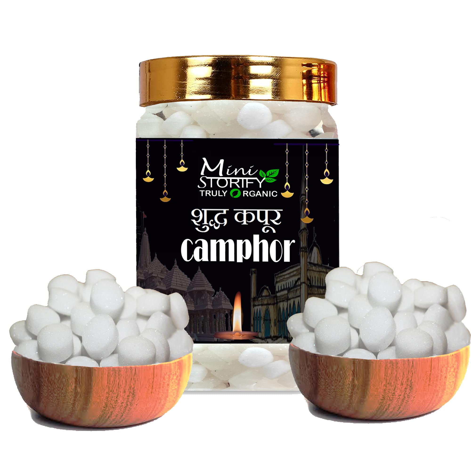 Mini Storify Truly Organic -Organic Bhimseni Camphor Tablet Original-50Gm-Pure,Natural&Premium Bhimseni Kapoor/Kappuram/Kapur Dani For Home Puja,Aarti&Hawan