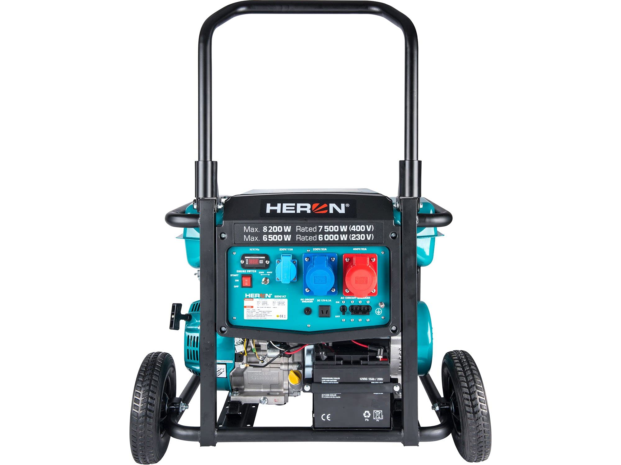 Generatore di corrente benzina 17 PS/8,2 kW/10,25 kVA (400 V), 6,5 kW (230 V), telaio, avviamento elettrico