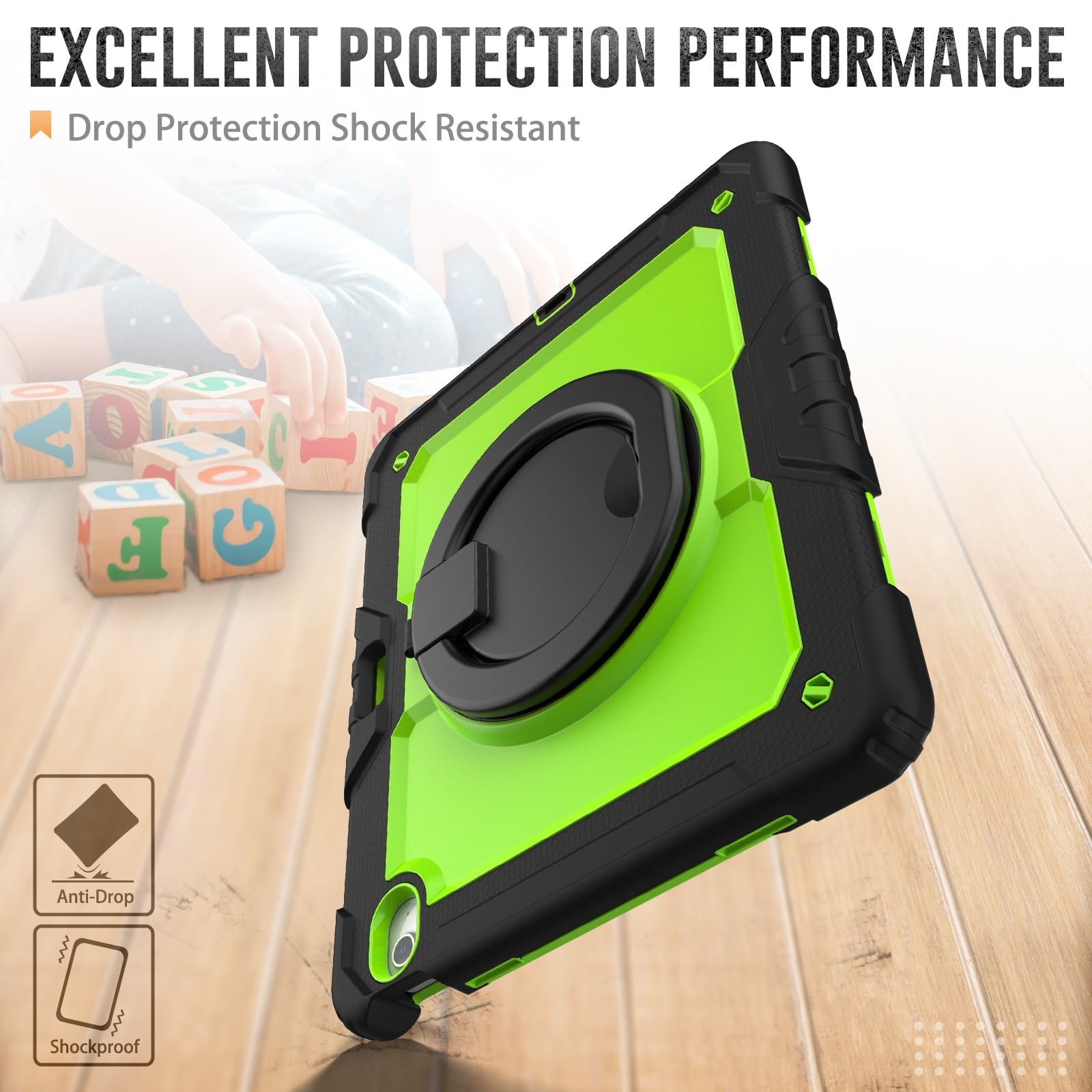 Kompatybilny z iPad Air 13 cali M2 2024 Etui ochronne na całą obudowę uchwytem ołówek i ochraniaczem ekranu, wytrzymała, solidna obudowa obrotowym silikonowym(Yellow Green 2)