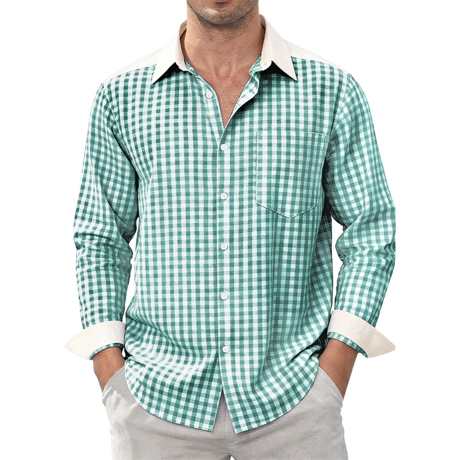 Dybycit Herren Kariertes Hemd Langarm Baumwolle Button Down Regular Fit Oktoberfest Männer Freizeithemd mit Brusttasche