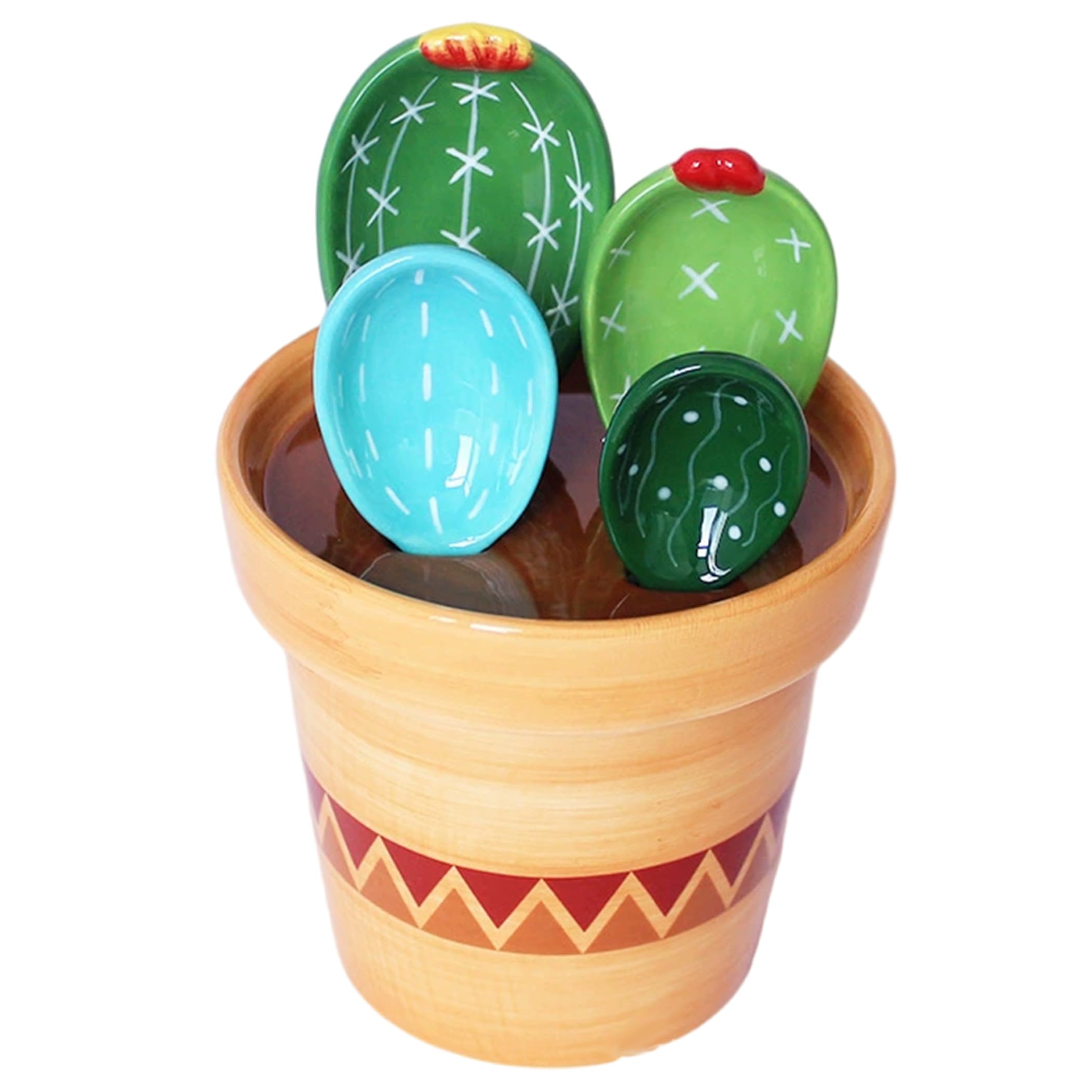 Juego de 5 cucharas medidoras bonitas y tazas medidoras bonitas, herramienta para hornear de cerámica de Cactus con taza de almacenamiento con diseño de ondas