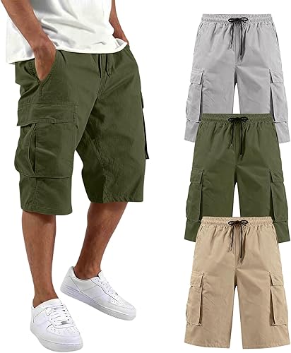lopmou Men Shorts Pack Cargo Shorts for Men Relaxed Fit Pull on Travel Summer Be
