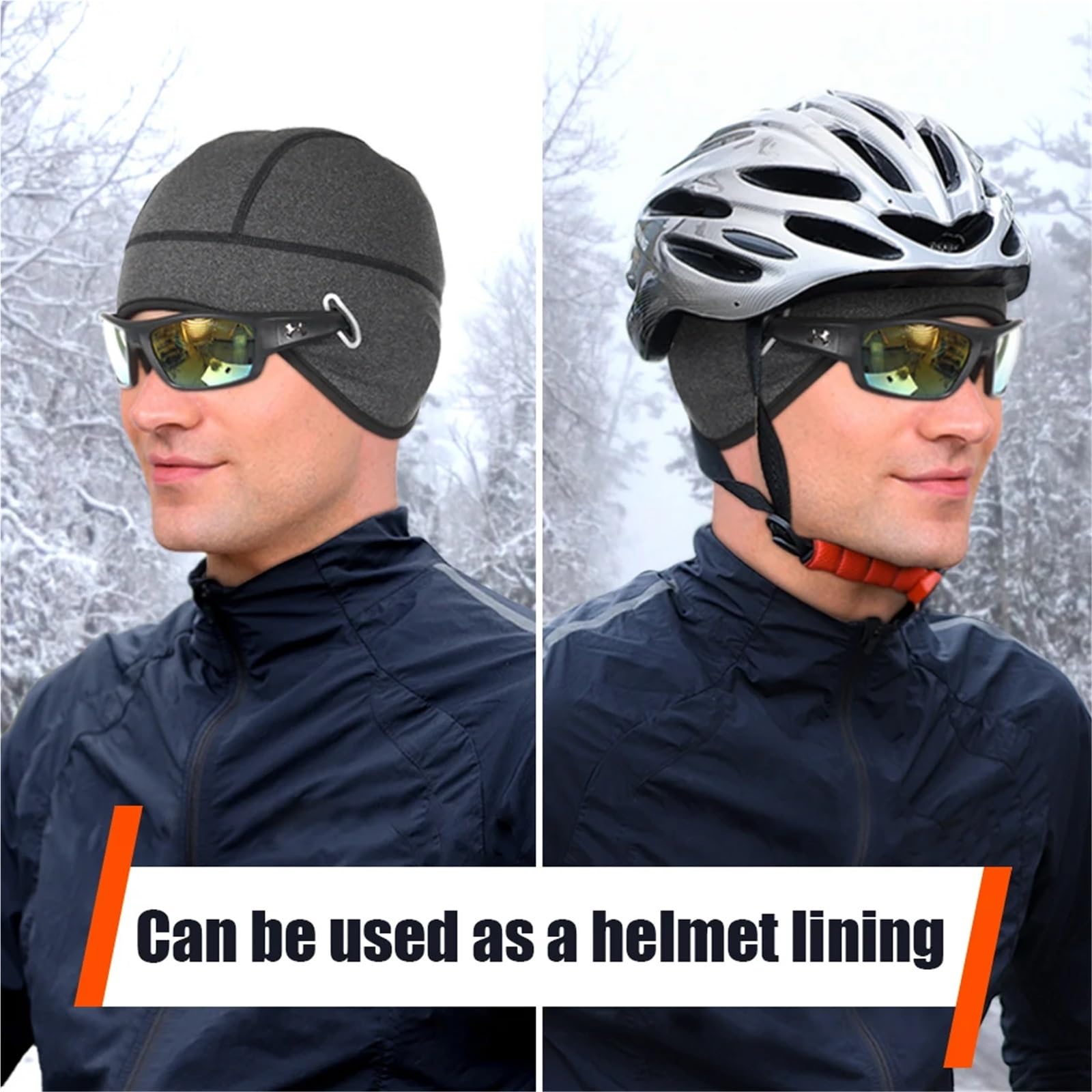 2 pièces Casquette de Cyclisme d'hiver Coupe-Vent Thermique Ski Snowboard Casquettes Course randonnée équitation vélo Motard Casque Doublure Bonnets Chapeaux Hommes Femmes pour Vélo(Dark Gray)