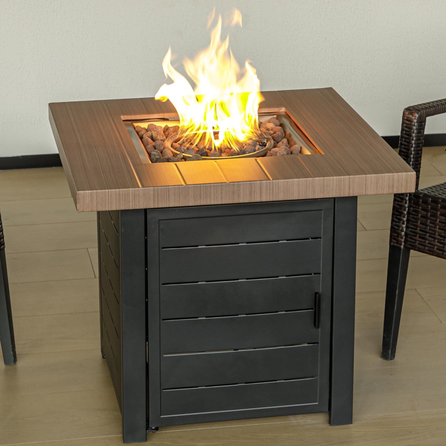 28 Inch Propane Fire Pit Table, Outdoor Gas Fire Pits with Lid & Lava Rock, 50000 BTU Firepit for Dinning, Party in Outside, Patio, Garden or Yard (Light Grey)