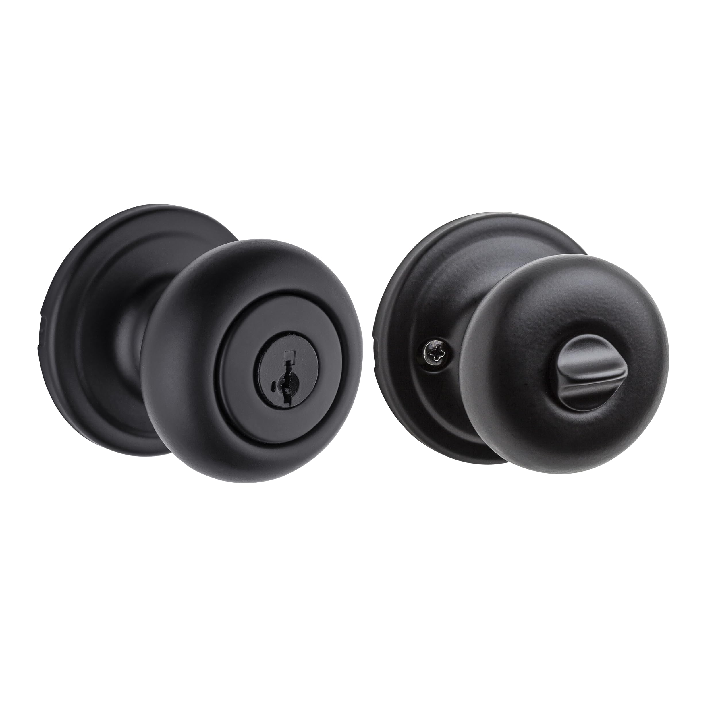 Kwikset Hancock Entry Doorknob with Lock and Key, Secure Keyed Handle Exterior, Front Entrance and Bedroom, Matte Black, Pick Resistant SmartKey Rekey Security and Microban