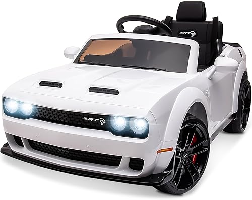 SEGMART Dodge Challenger - Auto eléctrico de 12 V para niños con control remoto, 3 velocidades con sistema de suspensión, luz LED, MP3 y Bluetooth,
