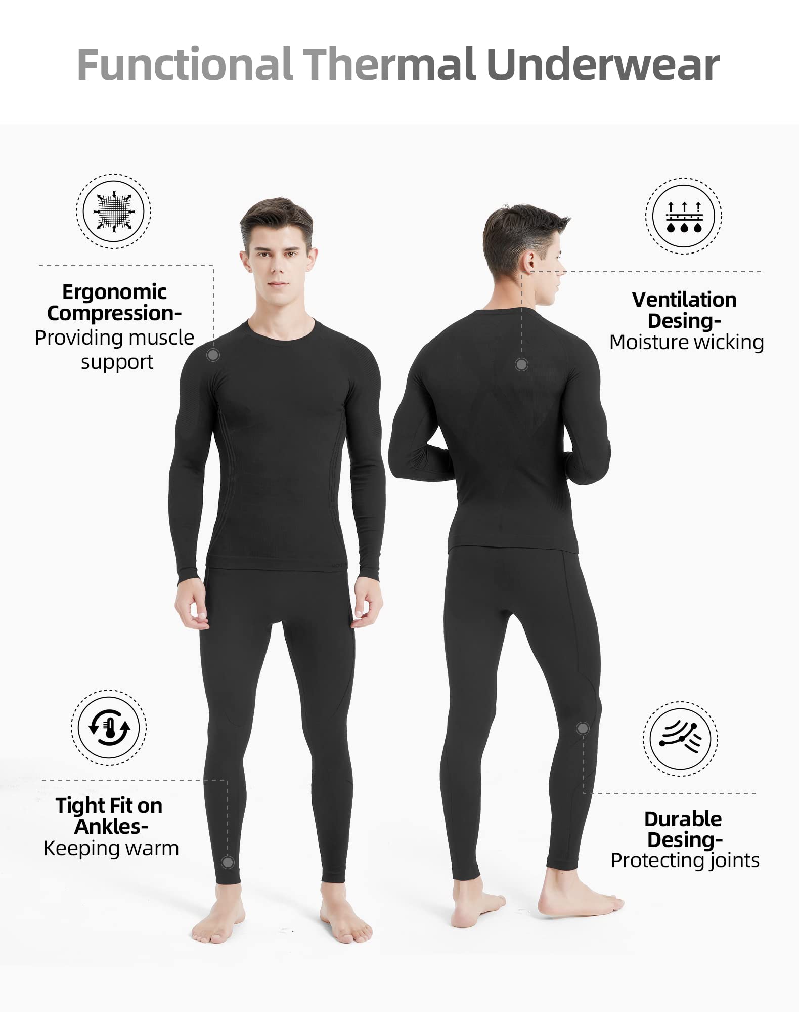 NOOYME Intimo Termico Uomo Biancheria Intima Termica Uomo Traspirante Asciugatura Rapida per Sci Ciclismo Corsa Allenamento