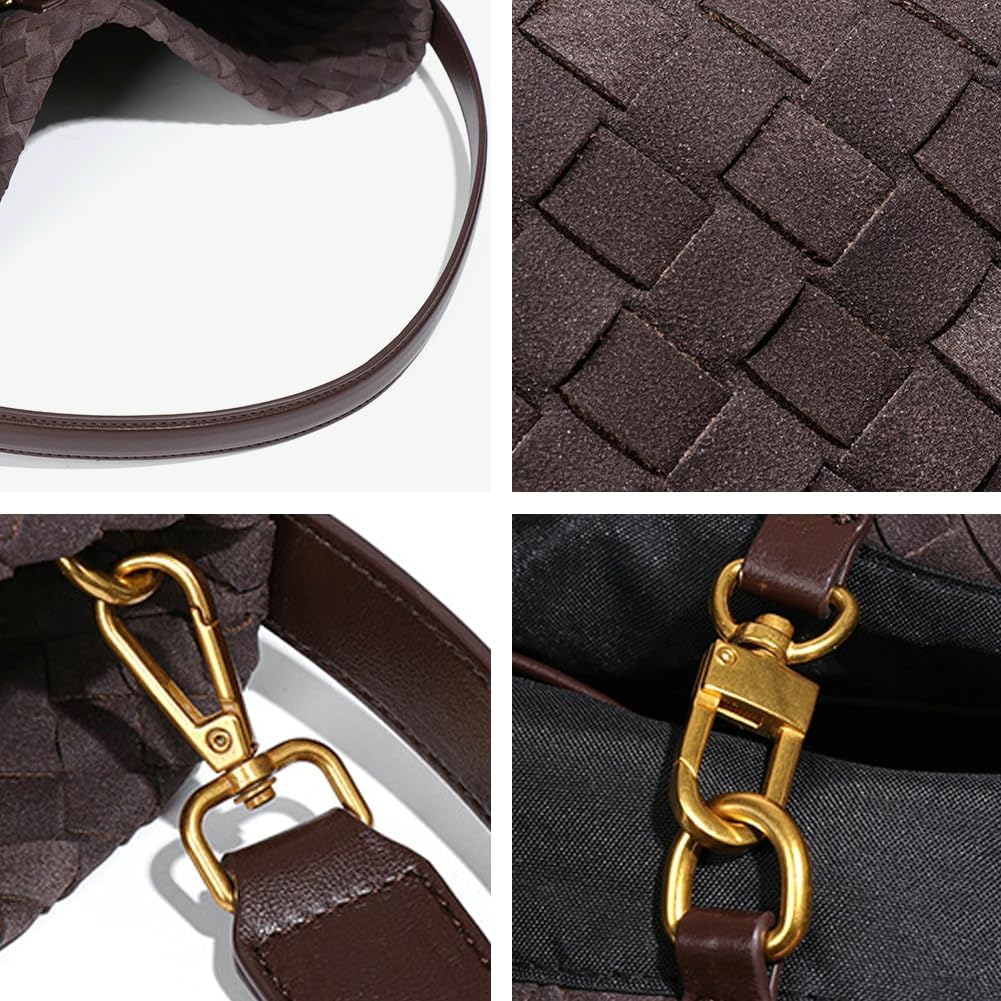 Women's Woven Shoulder Bag Handbags PU Leather Tote Bag Top-handle Shoulder Bag Soft Vegan Underarm Bag Woven Purse Clutch - Image 4