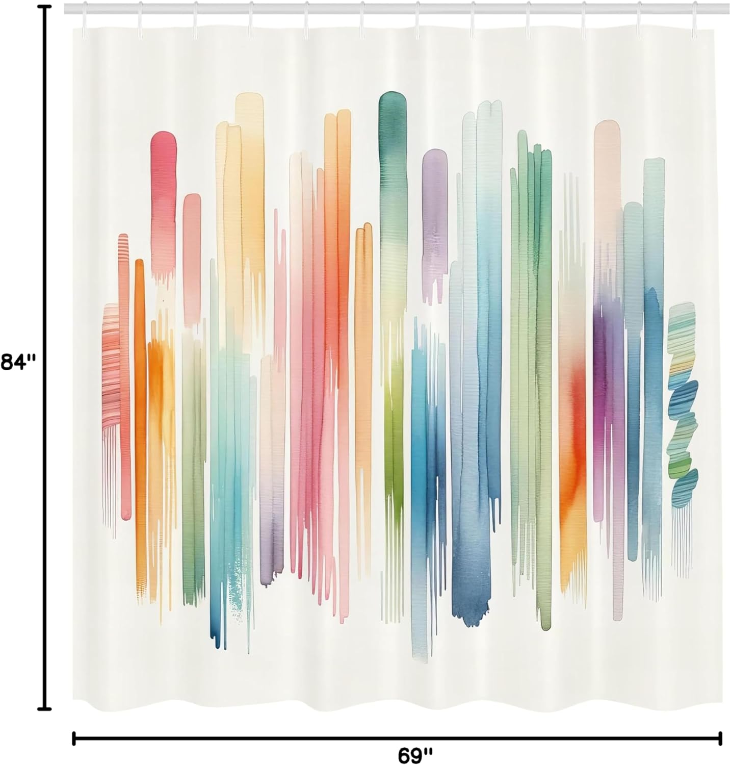 Ambesonne Colorful Shower Curtain, Brushstroke Lines Watercolor Effect Rainbow Colors Modern and Simple, Cloth Fabric Bathroom Decor Set with Hooks, 69" W x 84" L, Off White and Multicolor