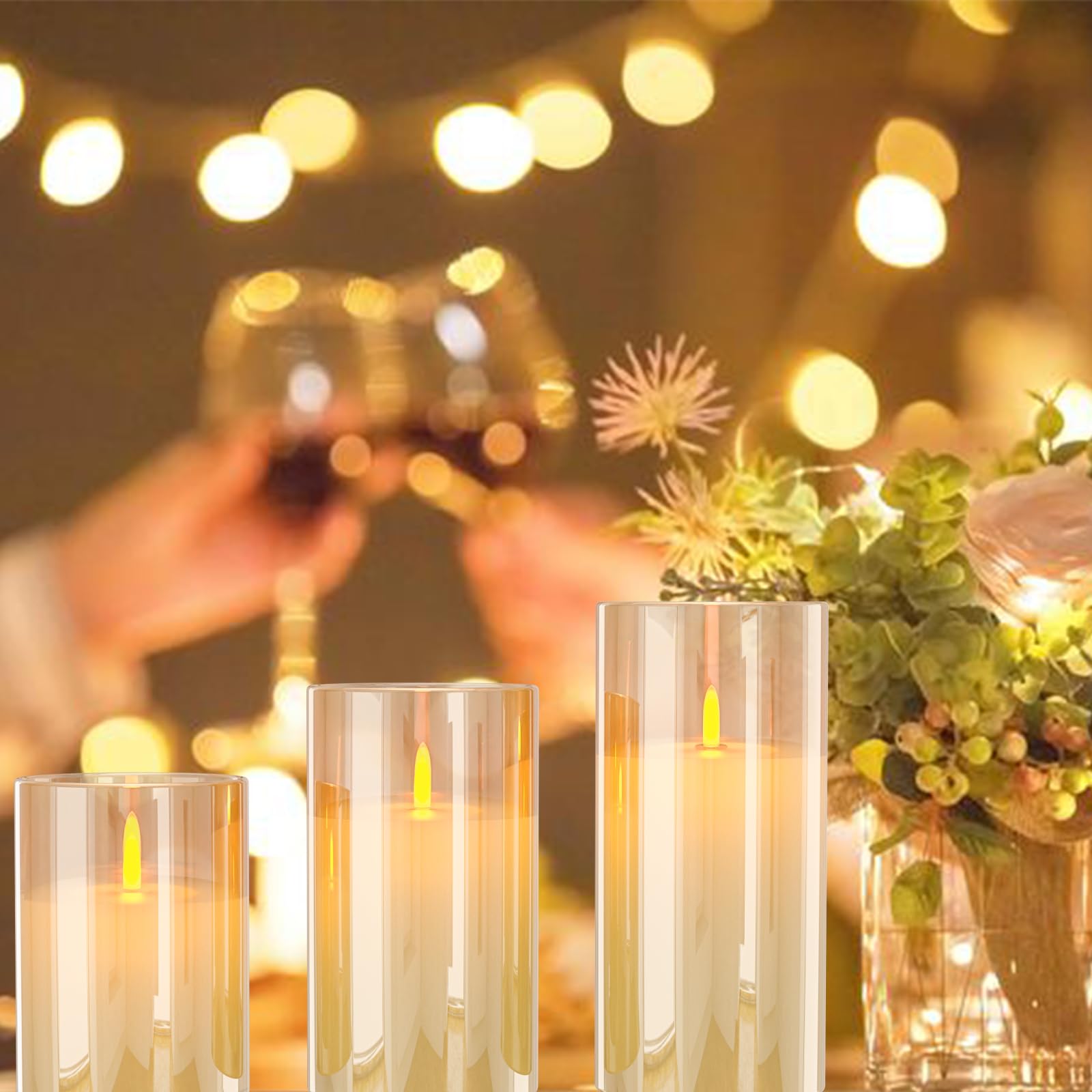 EXTSUD Candele a LED senza fiamma, Set di 3 Candela con Stazione Telecomando e Funzione Timer, Ricaricabili Candele Avvento Decorazione per Natalizie, Giallo