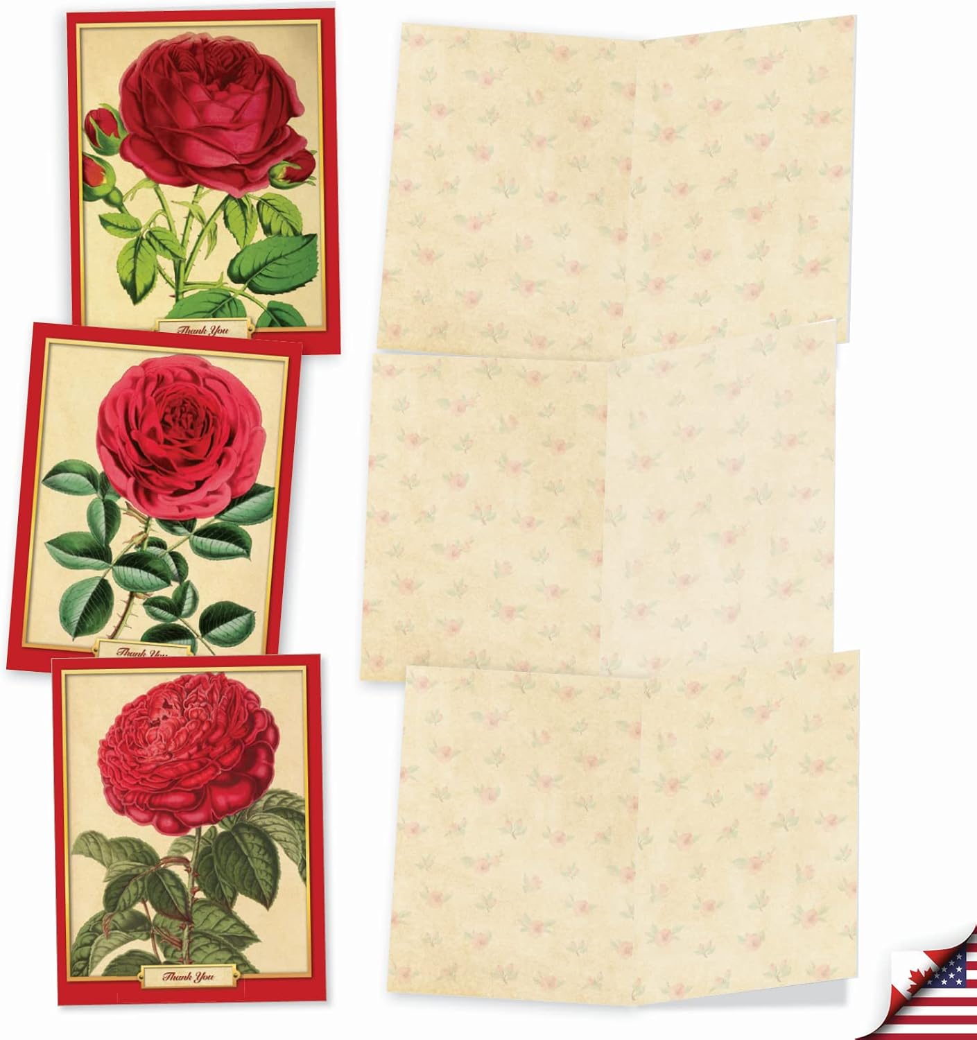 The Best Card Company - 10 Boxed Thank You Note Cards with Flowers - Blank Assorted Floral Notecards Bulk (4 x 5.12 Inch) - Retro Roses M1739BN - Image 5