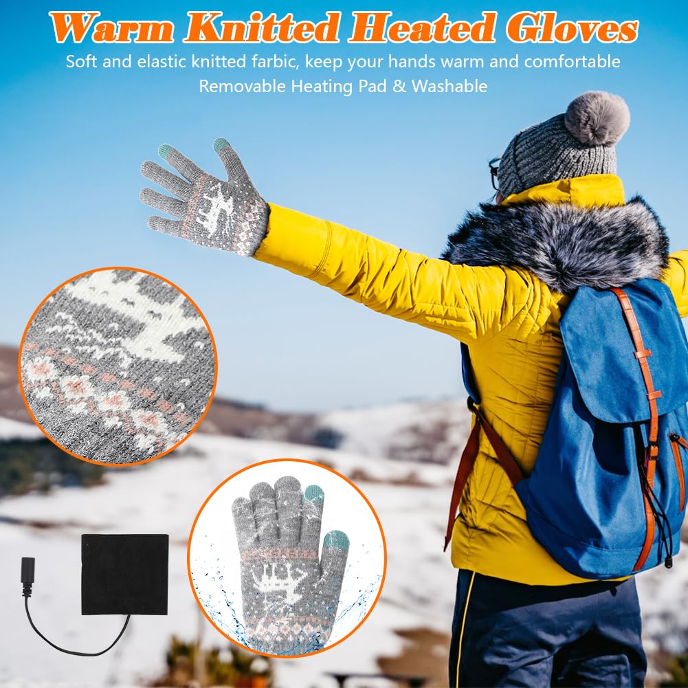 Gants Chauffants USB Femme Homme Rechargeables Tactiles 3 Niveaux Chaleur Tricotés Pour Ordinateur Extérieur
