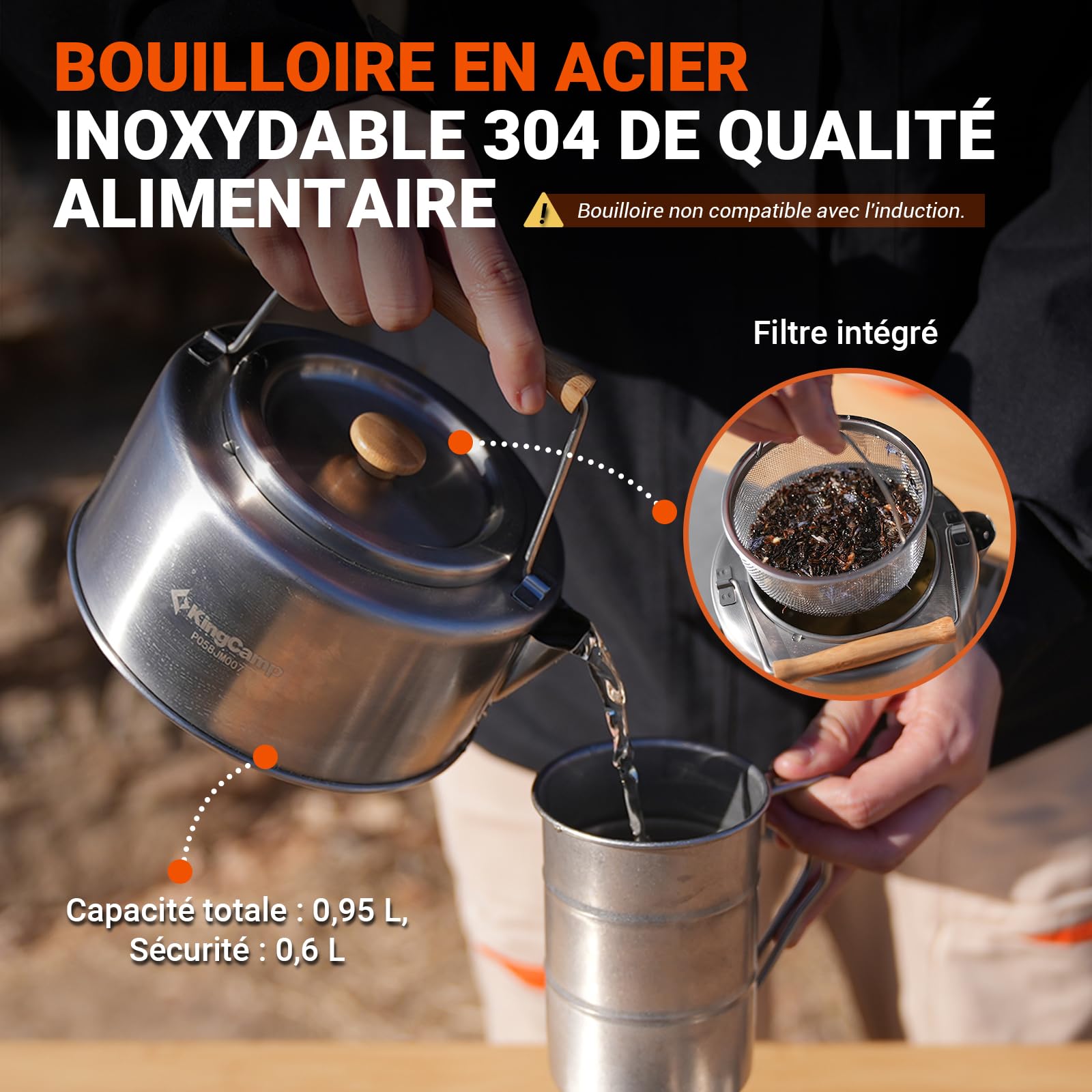 KingCamp Batterie de cuisine de camping en acier inoxydable I Pots de camping I Poêle de camping pour réchaud de camping