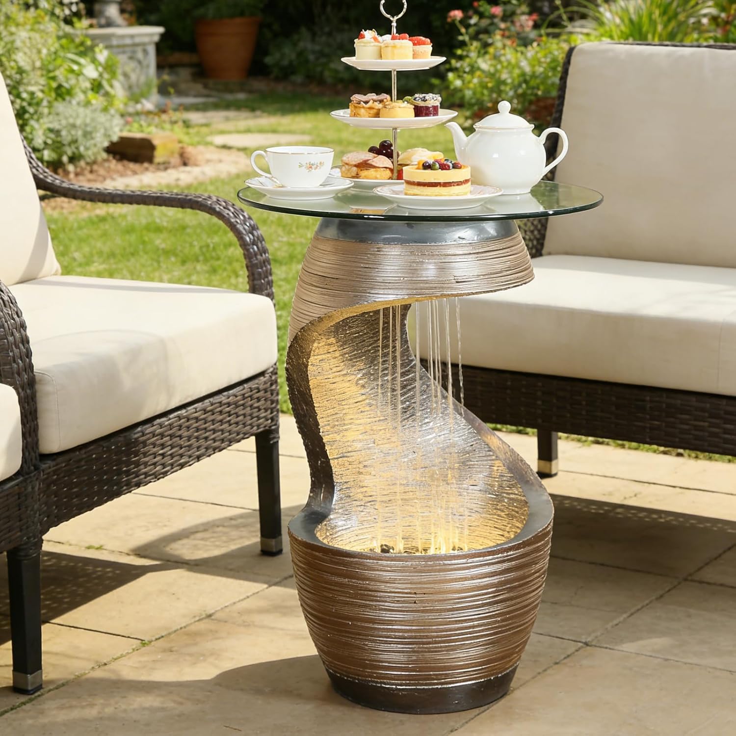 Modern Indoor Water Fountain with Glass Table, 25.5″ H Outdoor Water Fountain LE…