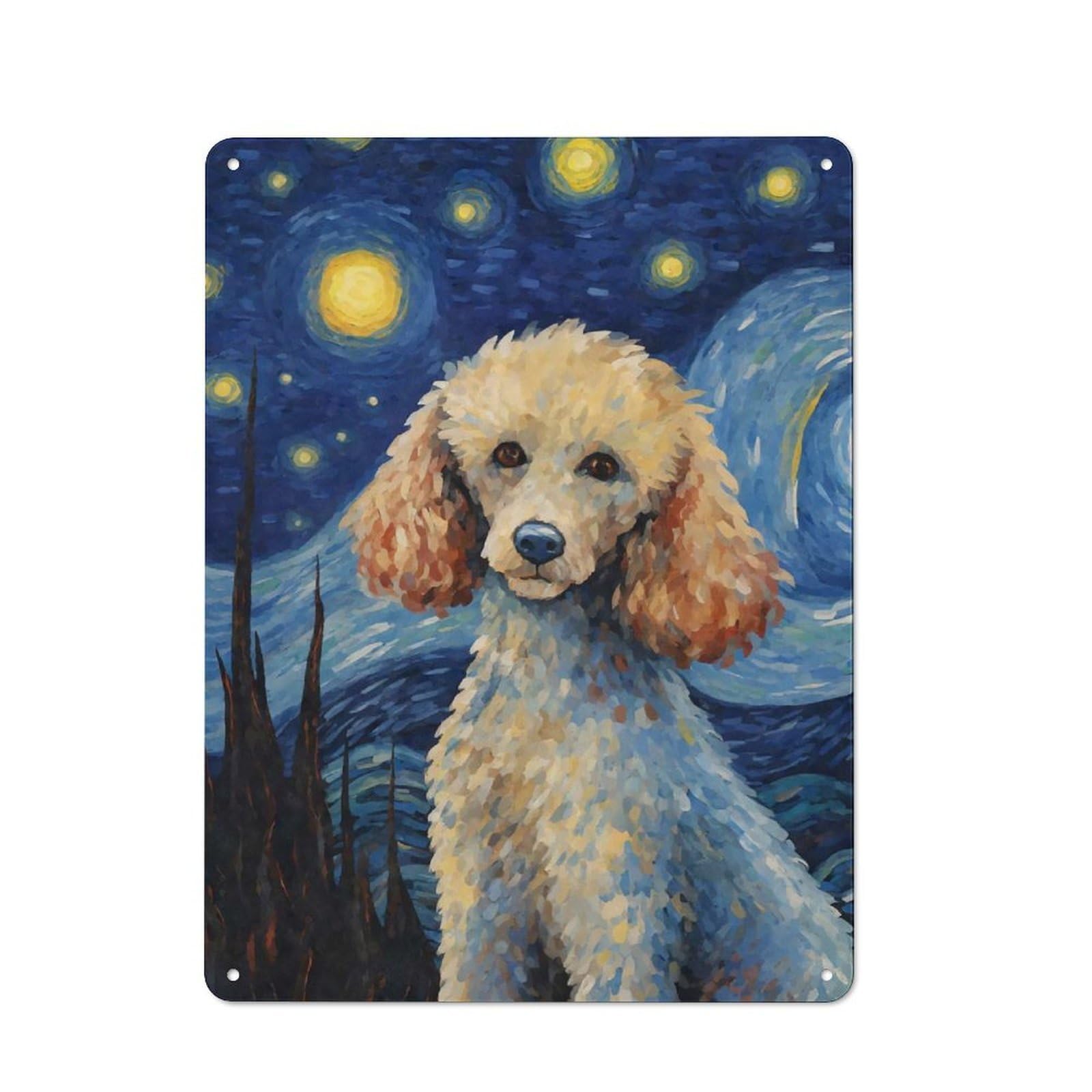 Junmoney Style-4 Poodle Dog Starry Night Retro Metal Wall Sign 40X30cm For Guest Room Or Hallway, A Housewarming Gift For Home Decor Collectors