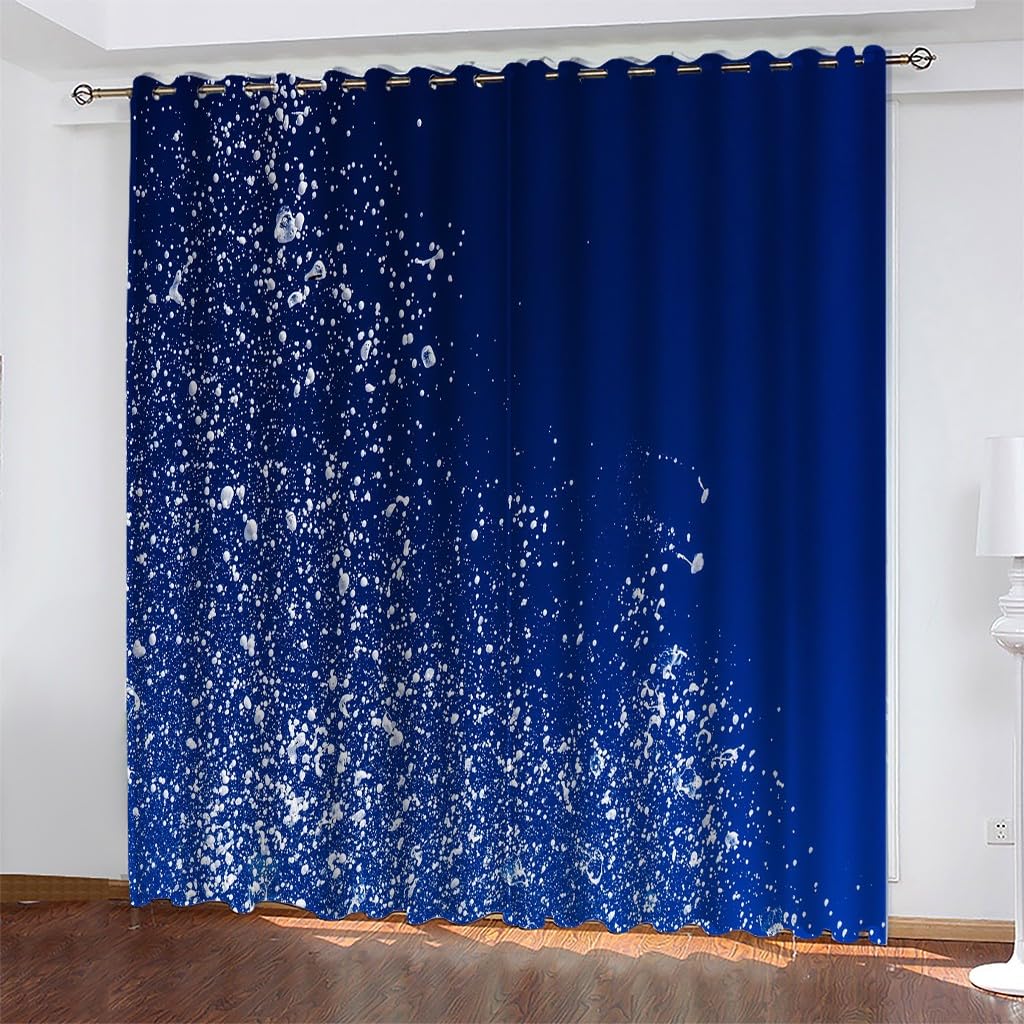 Niebieskie, nieprzezroczyste zasłony do sypialni, zasłona termiczna z oczkami, zestaw 2 sztuk, wys. 245 x szer. 140 cm, ciśnienie rozpryskowe, zasłony zaciemniające, zasłony chroniące przed