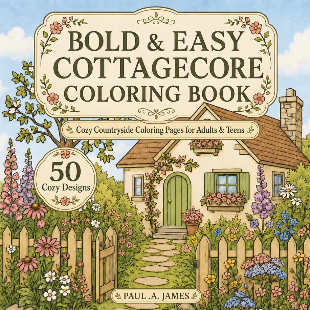 BOLD & EASY COTTAGECORE COLORING BOOK: COZY COUNTRYSIDE COLORING PAGES FOR ADULTS AND TEENS (BOLD & EASY COTTAGECORE COLORING COLLECTION)