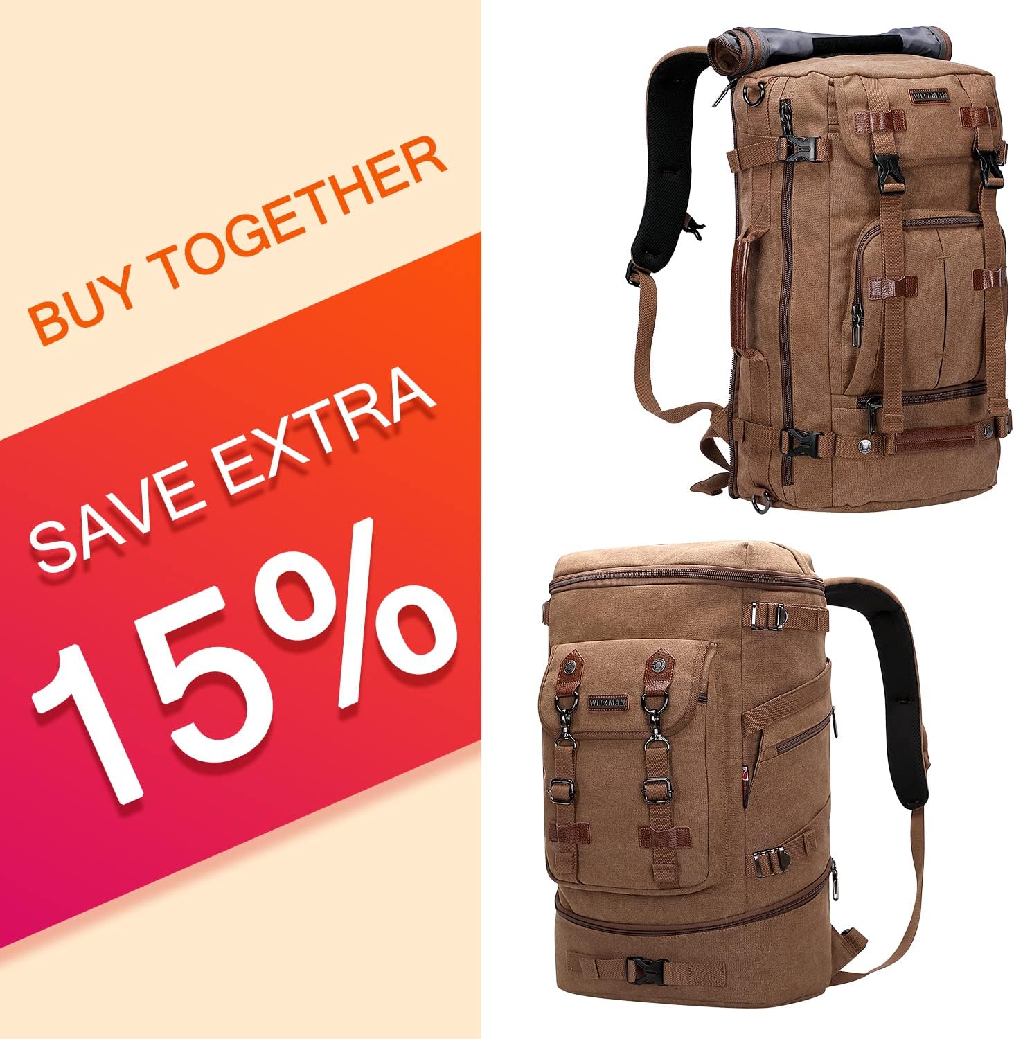 WITZMAN Canvas Backpack Vintage Travel Backpack Large Laptop Bags Convertible