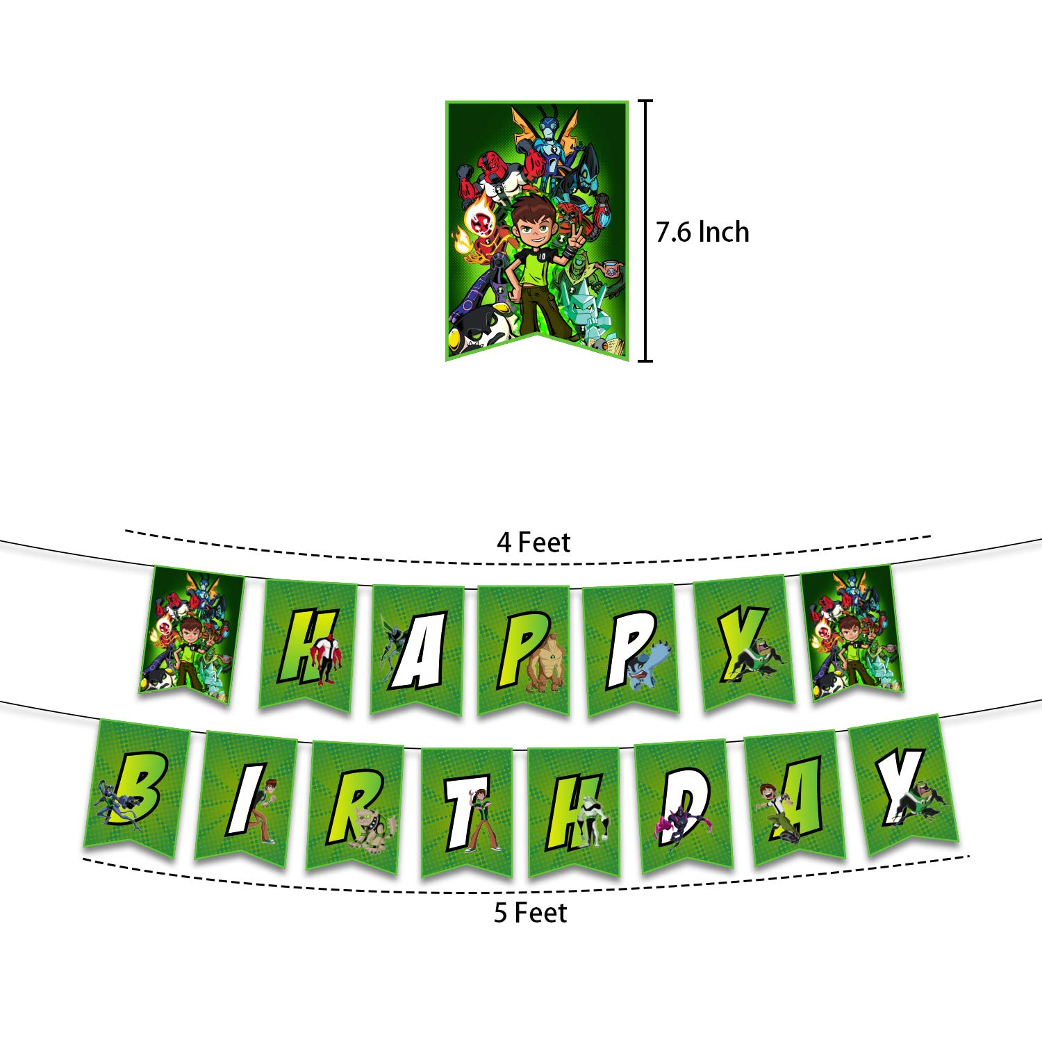 Kids Theme Party Decorations Ben 10 Birthday Party Supplies 42-Piece Set -  Banner, , Backdrop \u0026 Balloons For Kids Party Decor Cake Topper, image size:1500x1500