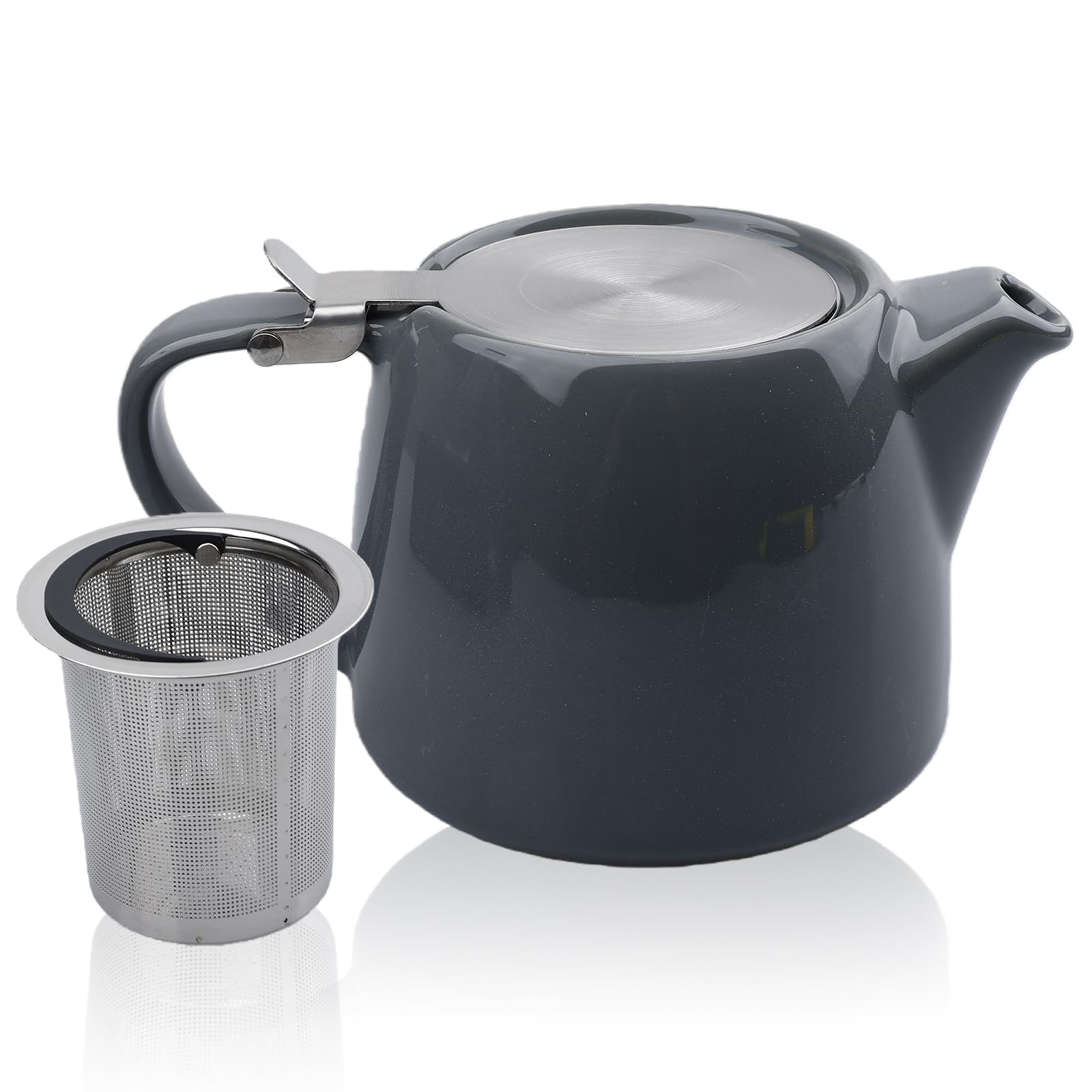 BAIFULAI Tetera de porcelana de cerámica, 600 ml, tetera japonesa con filtro de acero inoxidable, juego de té de porcelana, set de regalo para los amantes del té, gris oscuro