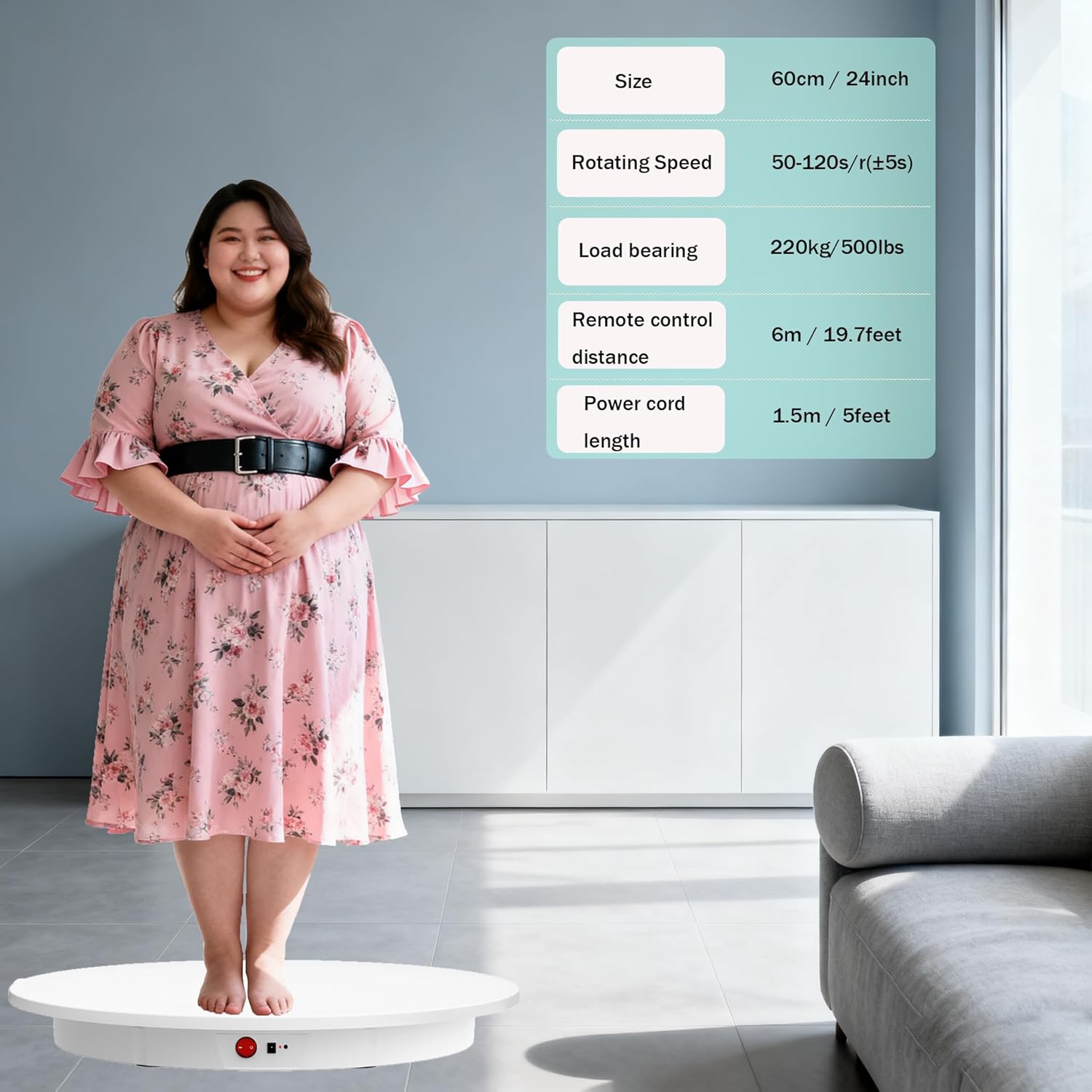 jayegt electric rotating display stand, 350-500 lbs heavy load, 360-degree motorized rotating turntable for display, live streaming, remote control + 5 colors background (white/23.6inch/dual motors)