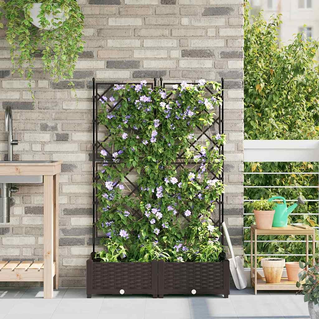 Cache-Pot de Jardin Marron en Plastique résistant 80 x 40 x 125,5 cm 2 pcs avec Treillis pour Jardin et terrasse extérieur, Pots surélevés pour Fleurs et Culture
