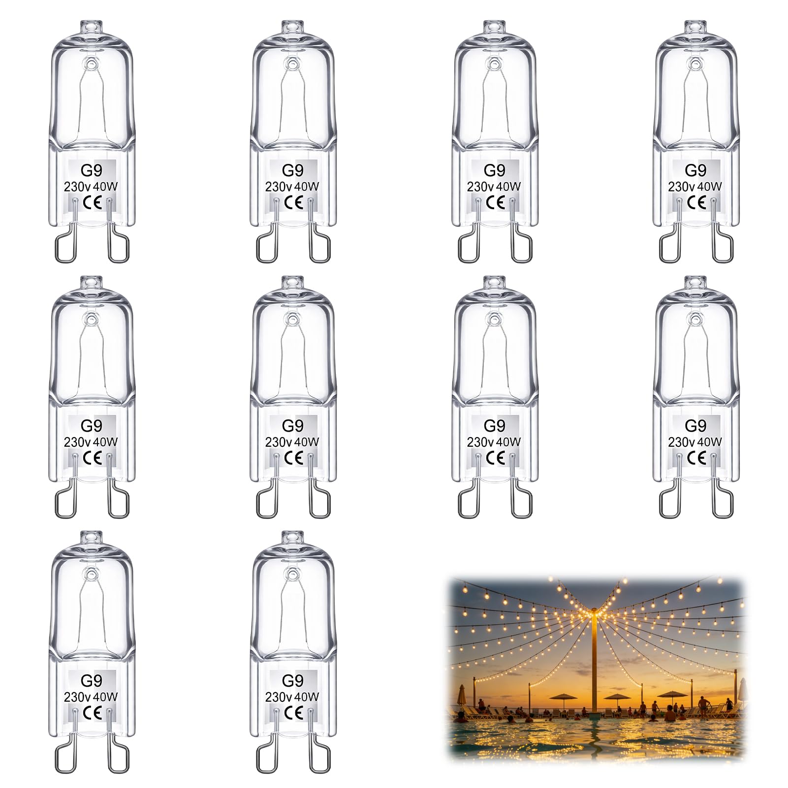 Aragon Flow G9 Halogen Bulbs 10 Pack 40W 230V Warm White 2700K 480lm, G9 LED Bulbs Alternative for Oven Cabinet Lamp Chandelier, Replacement Capsule Light Bulbs for Home Kitchen