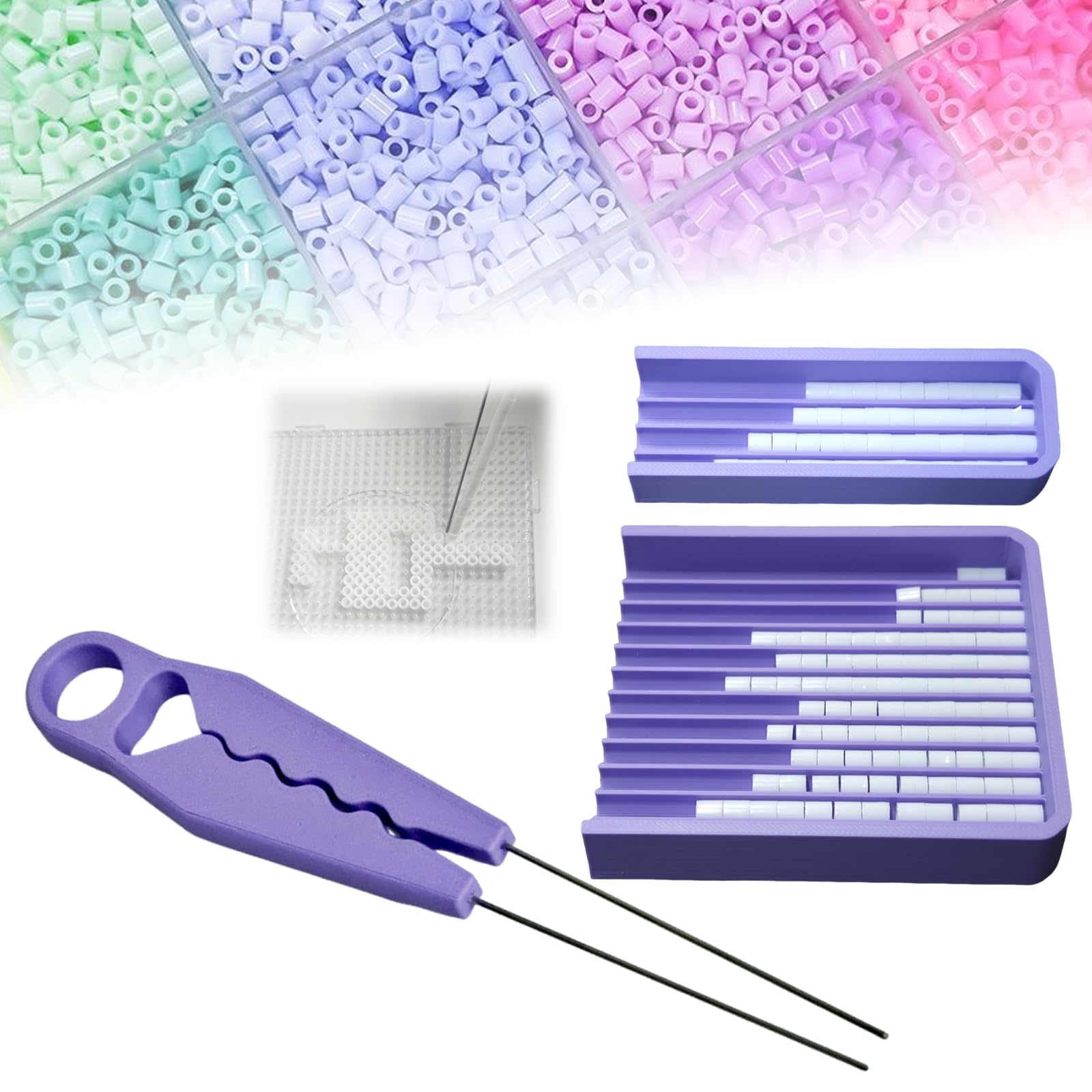 Fuse Bead Double Needle Tweezer & Aligner Tray Set, 5mm Fuse Beads Kit with Double Needle Tweezer, Precision Tool for Efficient Fuse Bead Crafting Projects (Regular 5mm Bead Tool Kit)