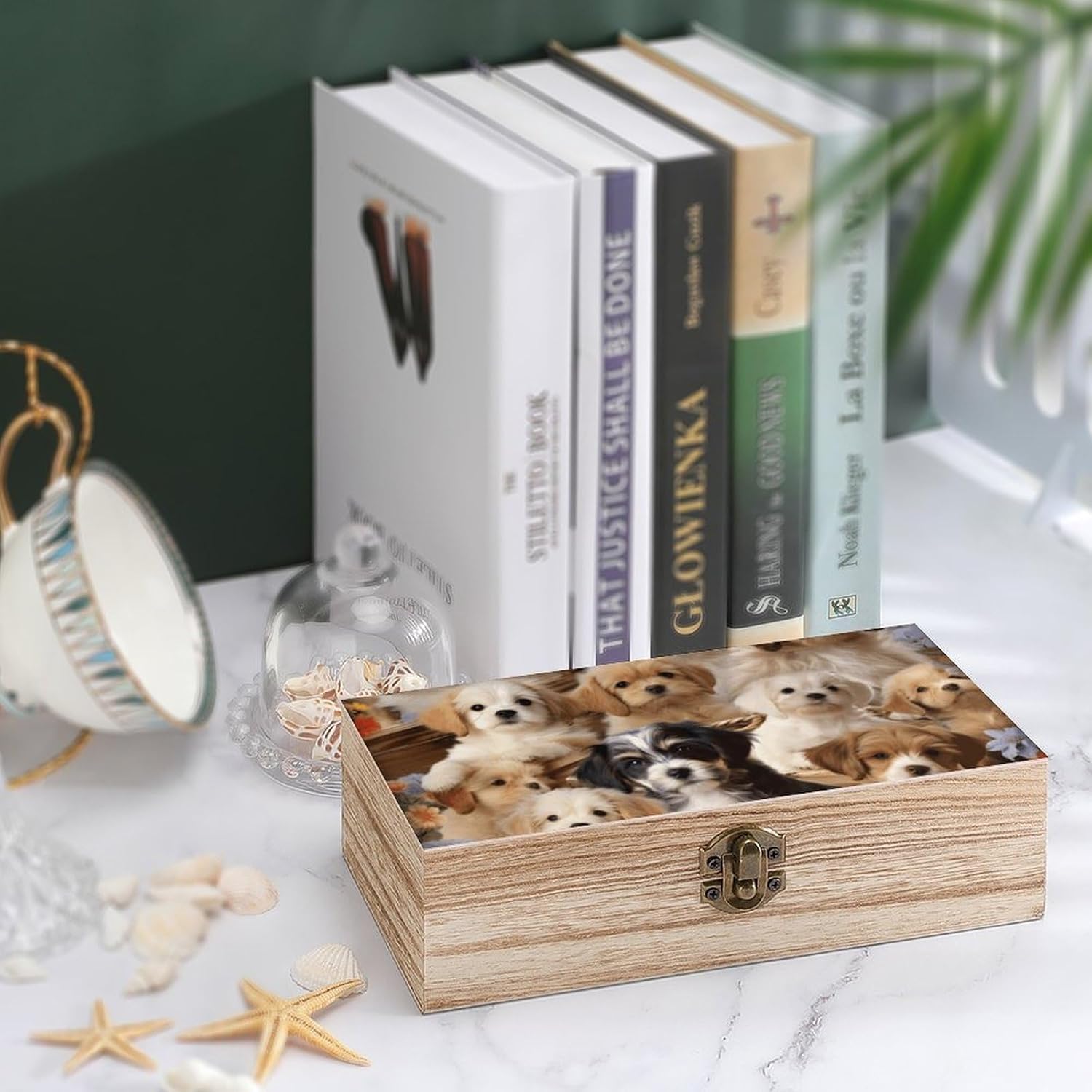 Wooden Storage Box Vintage Wooden Jewelry Box with Hinged Lid - Cute Pet Dogs Natural Wood Keepsake Storage Boxes, Decorative Rustic Organizer for Home Decor, Crafts, Rings, Gifts image 5