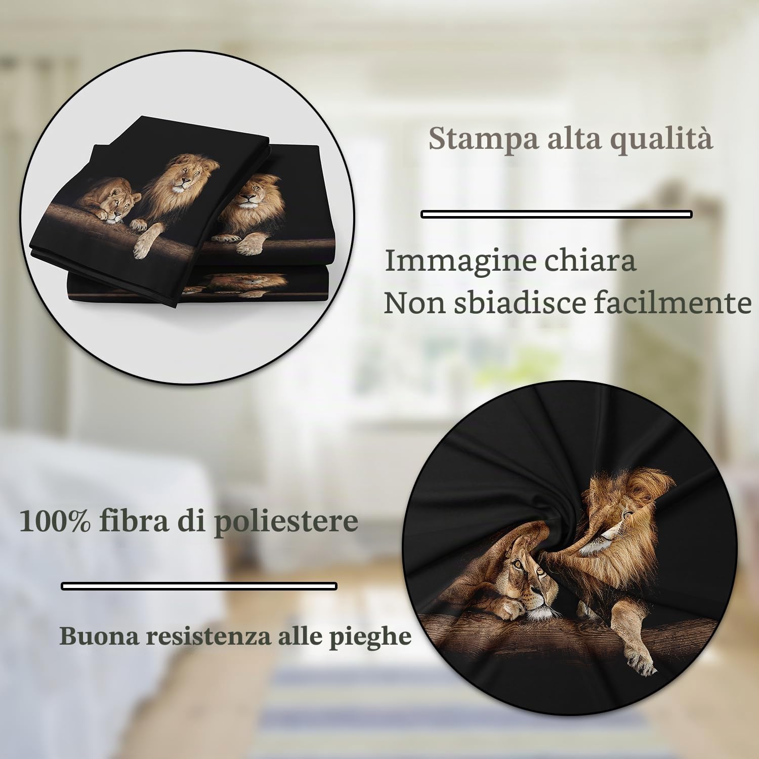 Biancheria da letto 3D, motivo leone, 135 x 200 cm, colore nero, con chiusura lampo nascosta, in microfibra, reversibile, moderna, copripiumino e federa (stile 2, 135 x 200 cm)