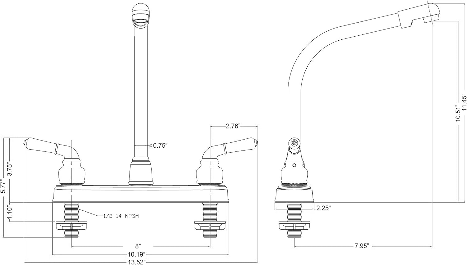Laguna Brass 1200SS RV/Motorhome Two Handle Non-Metallic High Rise Swivel Kitchen Faucet, Brushed Nickel Finish