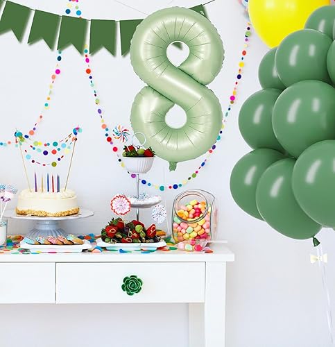 Miniatura 6 de Globo con el número 8 de 40 pulgadas, color verde salvia, globo de Mylar para niños y niñas, 8. cumpleaños, boda, aniversario, fiesta de selva,