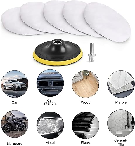 Miniatura 6 de 7 almohadillas de pulido de lana de 3 pulgadas (3.150 in) para pulir el coche, accesorio de taladro con adaptador de taladro M10